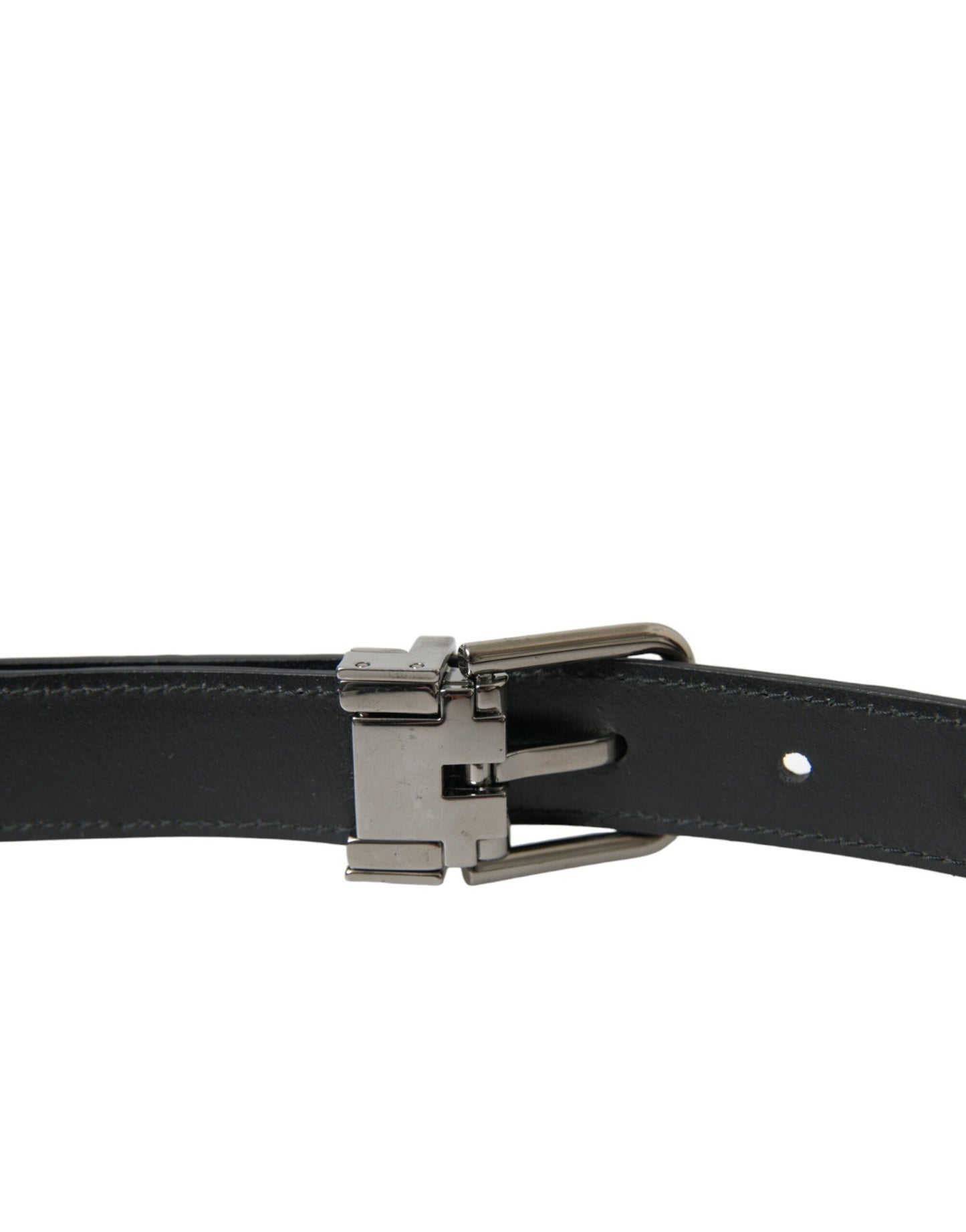 Dolce & Gabbana Black Leather Silver Metal Buckle Belt