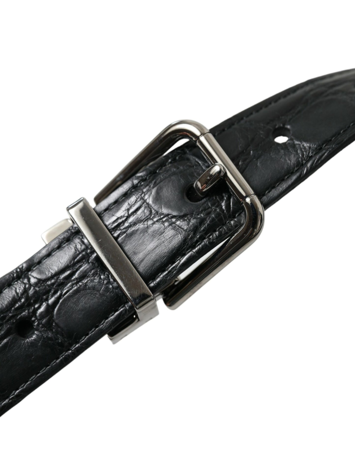 Dolce & Gabbana Black Leather Silver Metal Buckle Belt