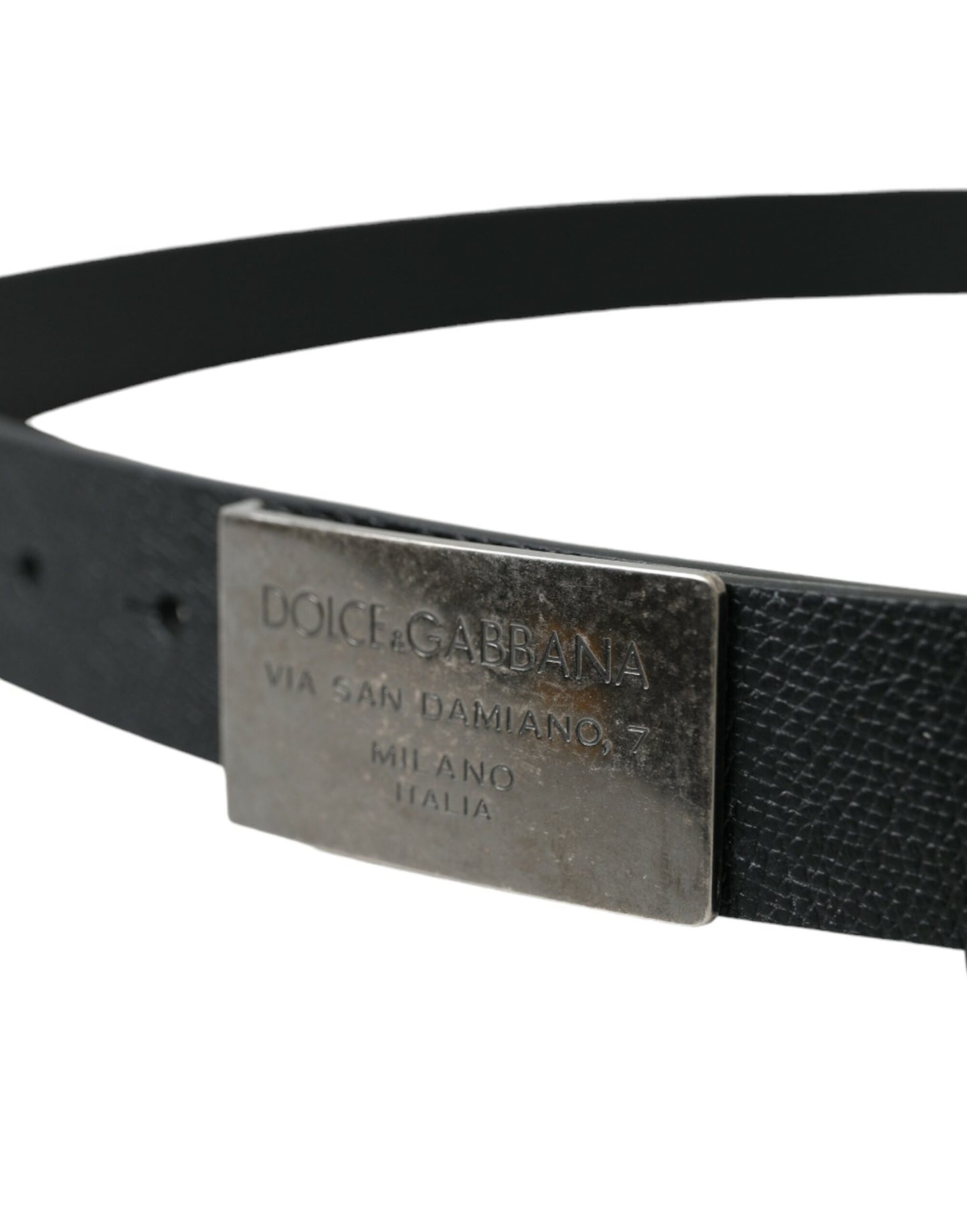 Dolce & Gabbana Black Leather Rectangle Metal Buckle Belt