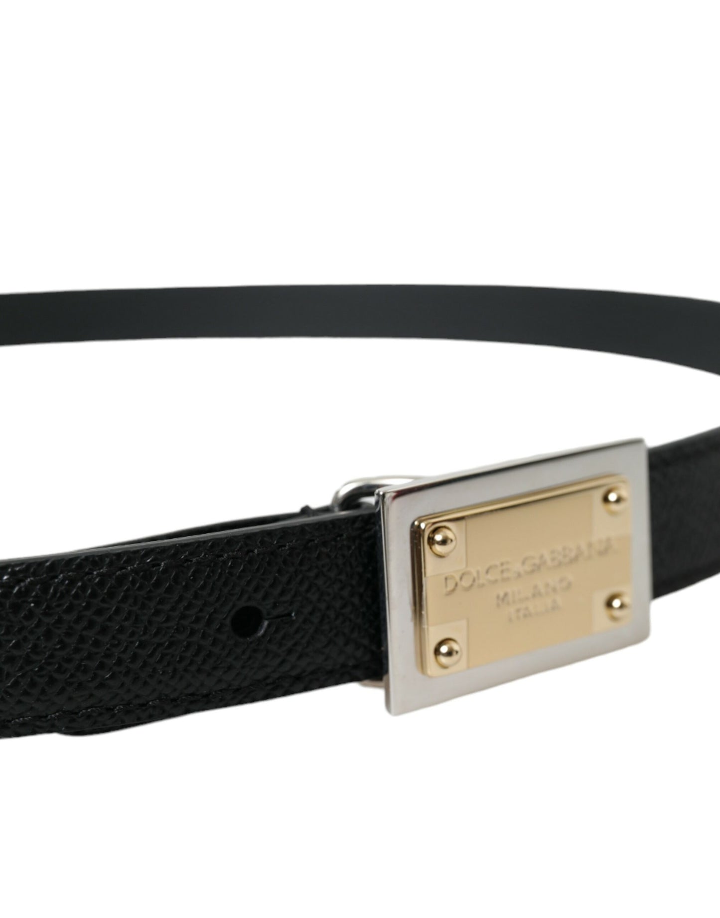 Dolce & Gabbana Black Leather Gold Square Metal Buckle Belt