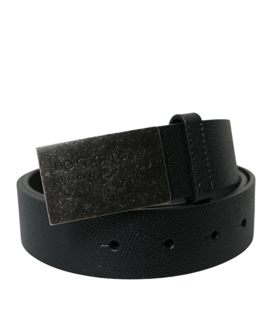 Dolce & Gabbana Black Leather Rectangle Metal Buckle Belt