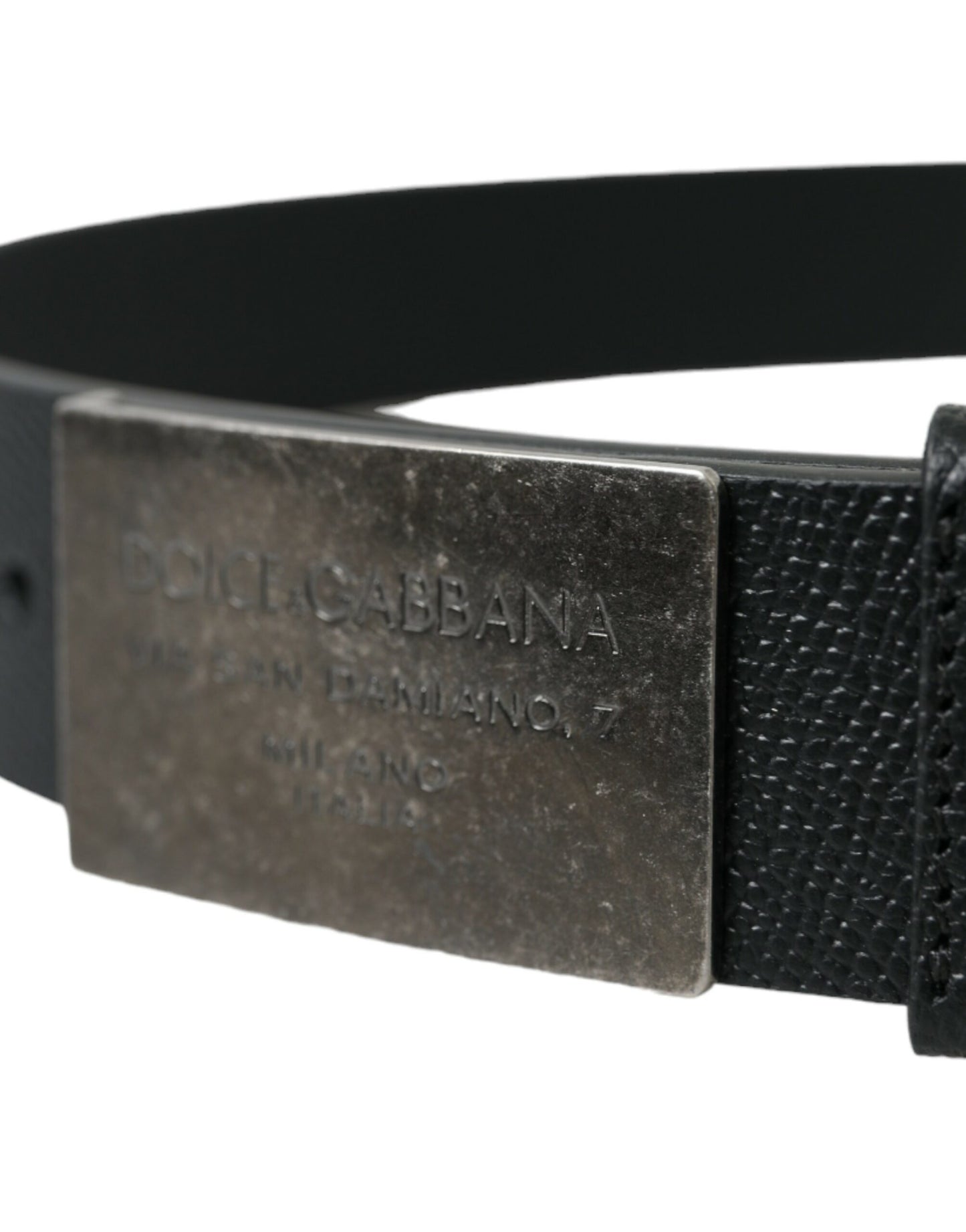 Dolce & Gabbana Black Leather Rectangle Metal Buckle Belt