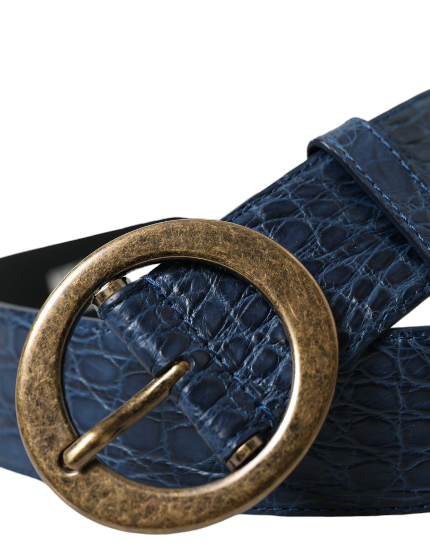 Dolce & Gabbana Blue Leather Gold Oval Buckle Wide Belt