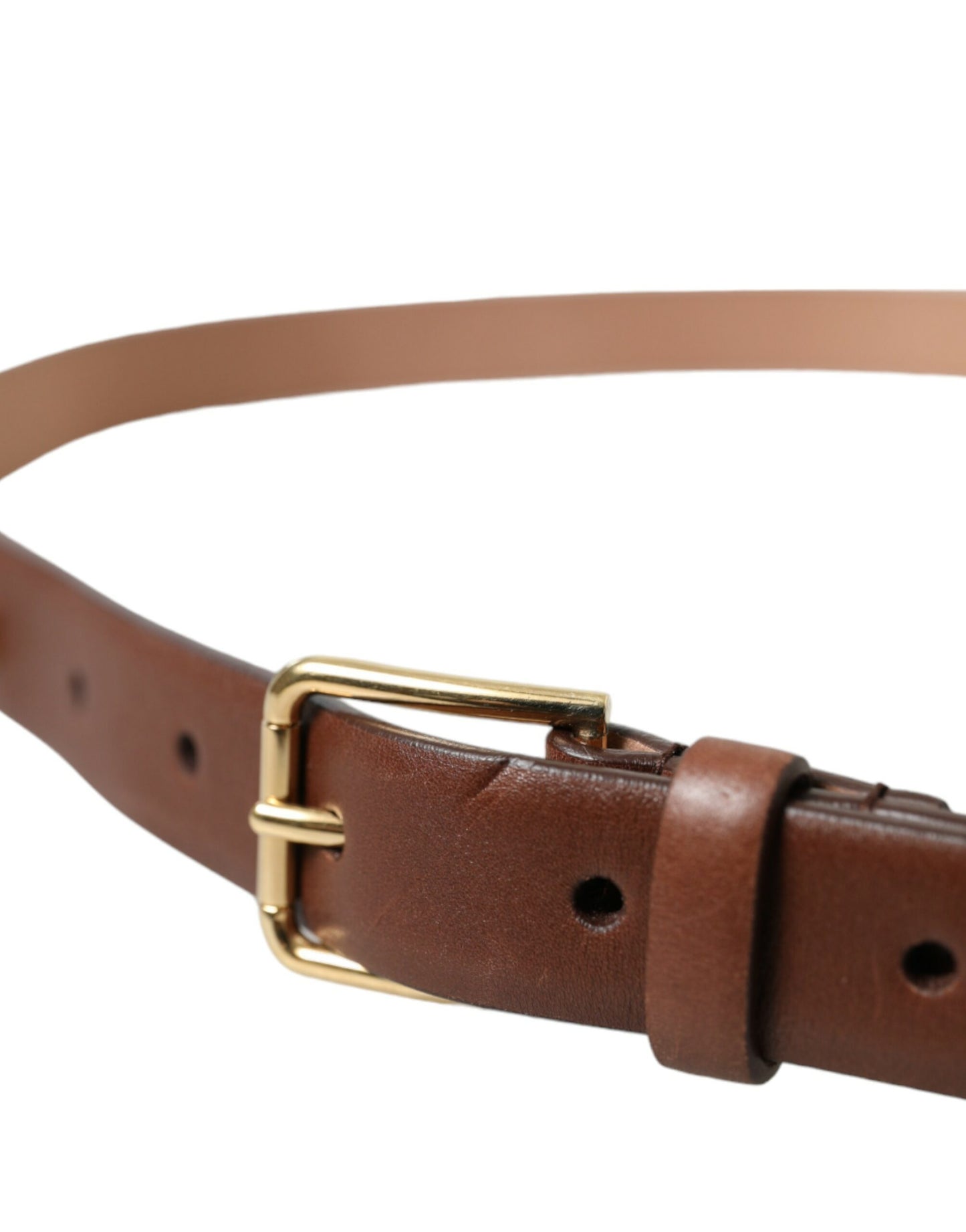 Dolce & Gabbana Brown Calf Leather Gold Metal Buckle Belt