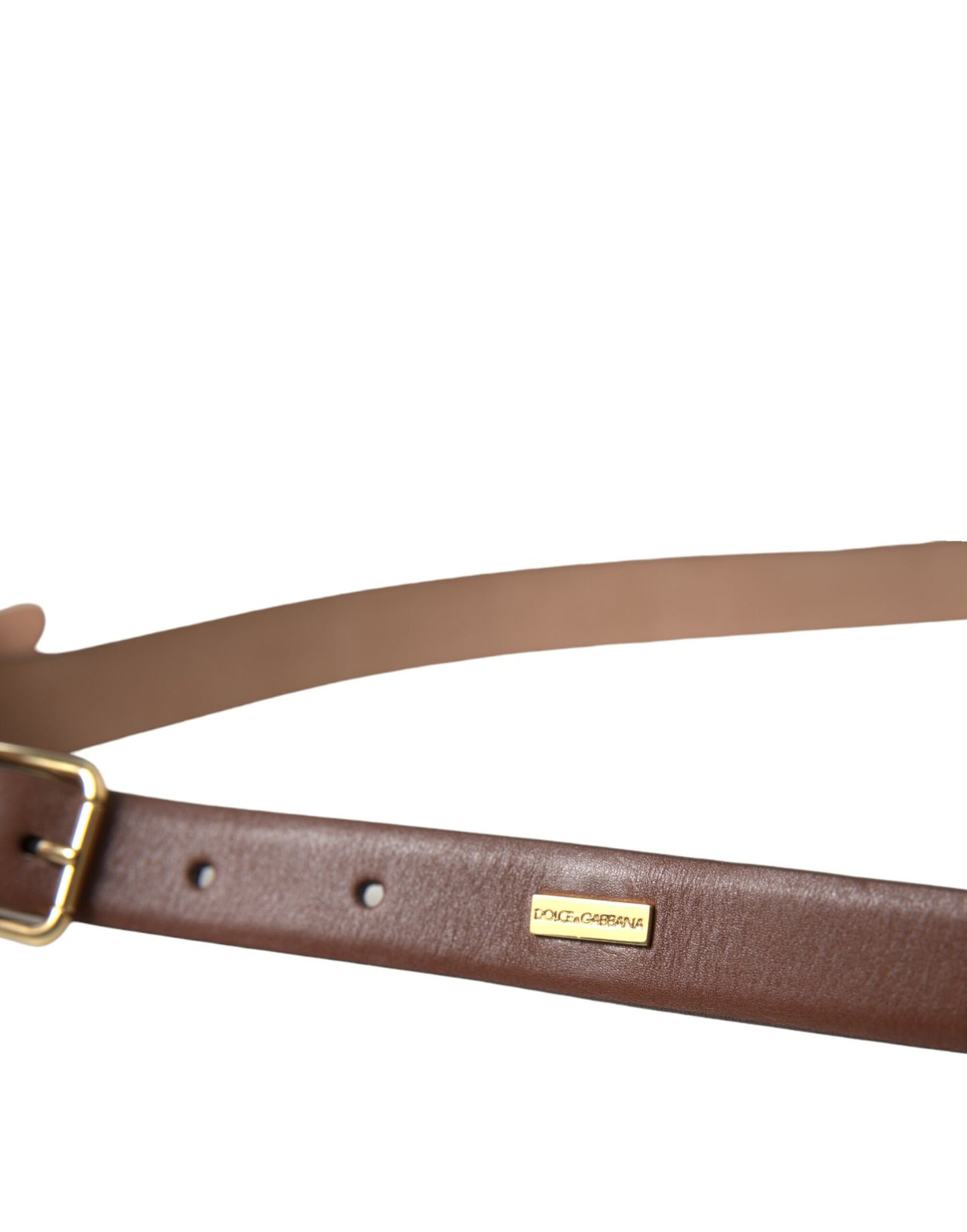 Dolce & Gabbana Brown Calf Leather Gold Metal Buckle Belt