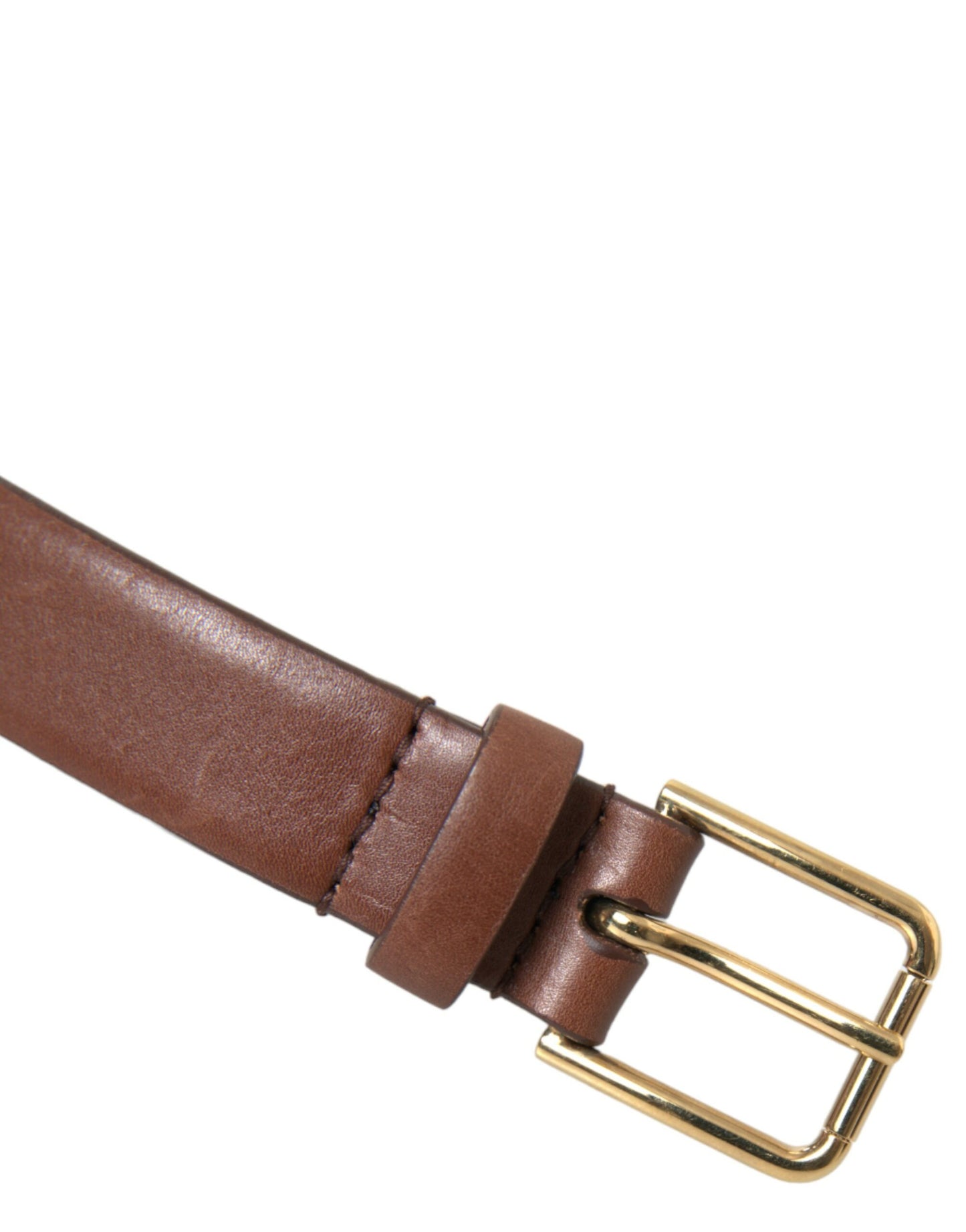 Dolce & Gabbana Brown Calf Leather Gold Metal Buckle Belt