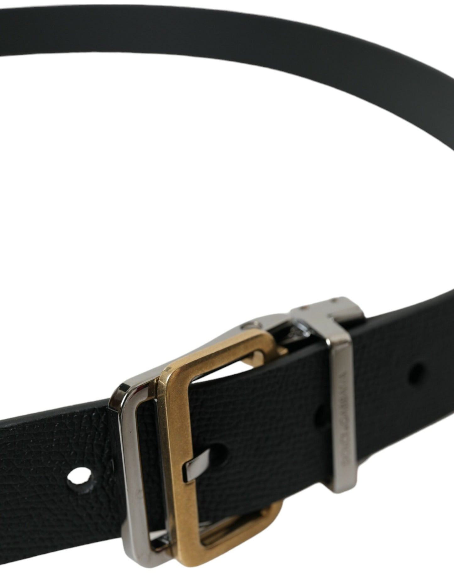 Dolce & Gabbana Black Leather Gold Silver Metal Buckle Belt