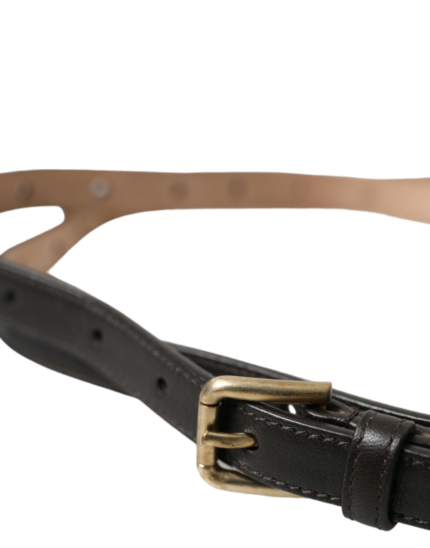 Dolce & Gabbana Dark Brown Leather Gold Metal Buckle Belt