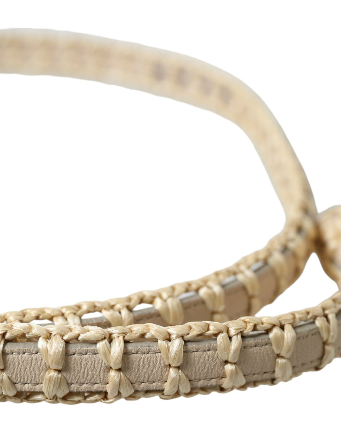 Dolce & Gabbana Beige Raffia Leather Metal Buckle Belt