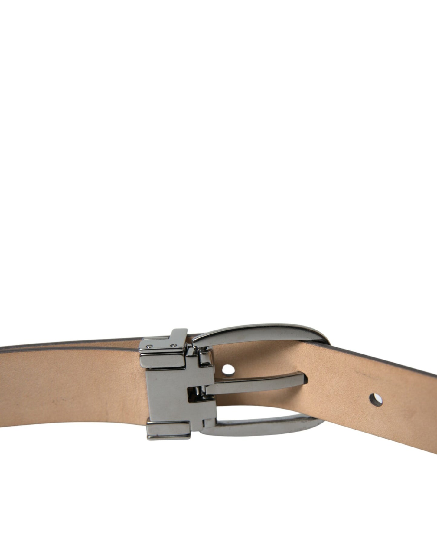 Dolce & Gabbana Dark Brown Leather Silver Metal Buckle Belt