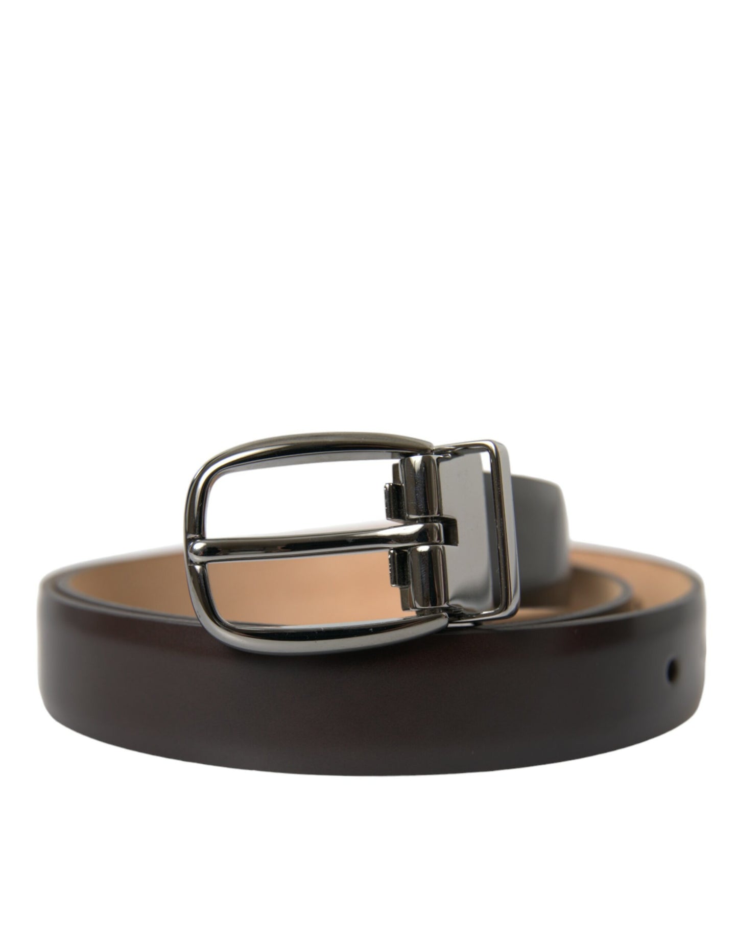 Dolce & Gabbana Dark Brown Leather Silver Metal Buckle Belt