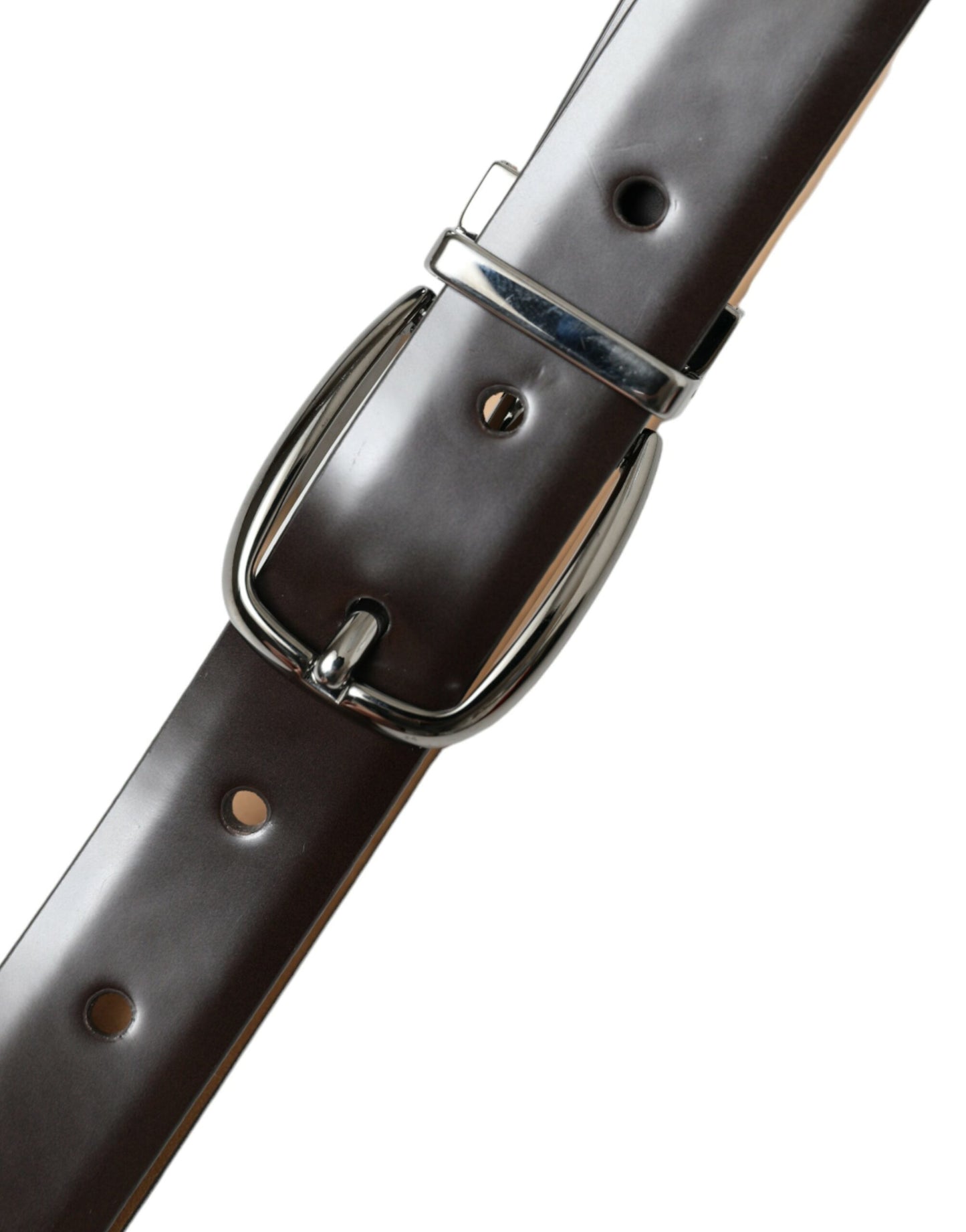 Dolce & Gabbana Dark Brown Leather Silver Metal Buckle Belt