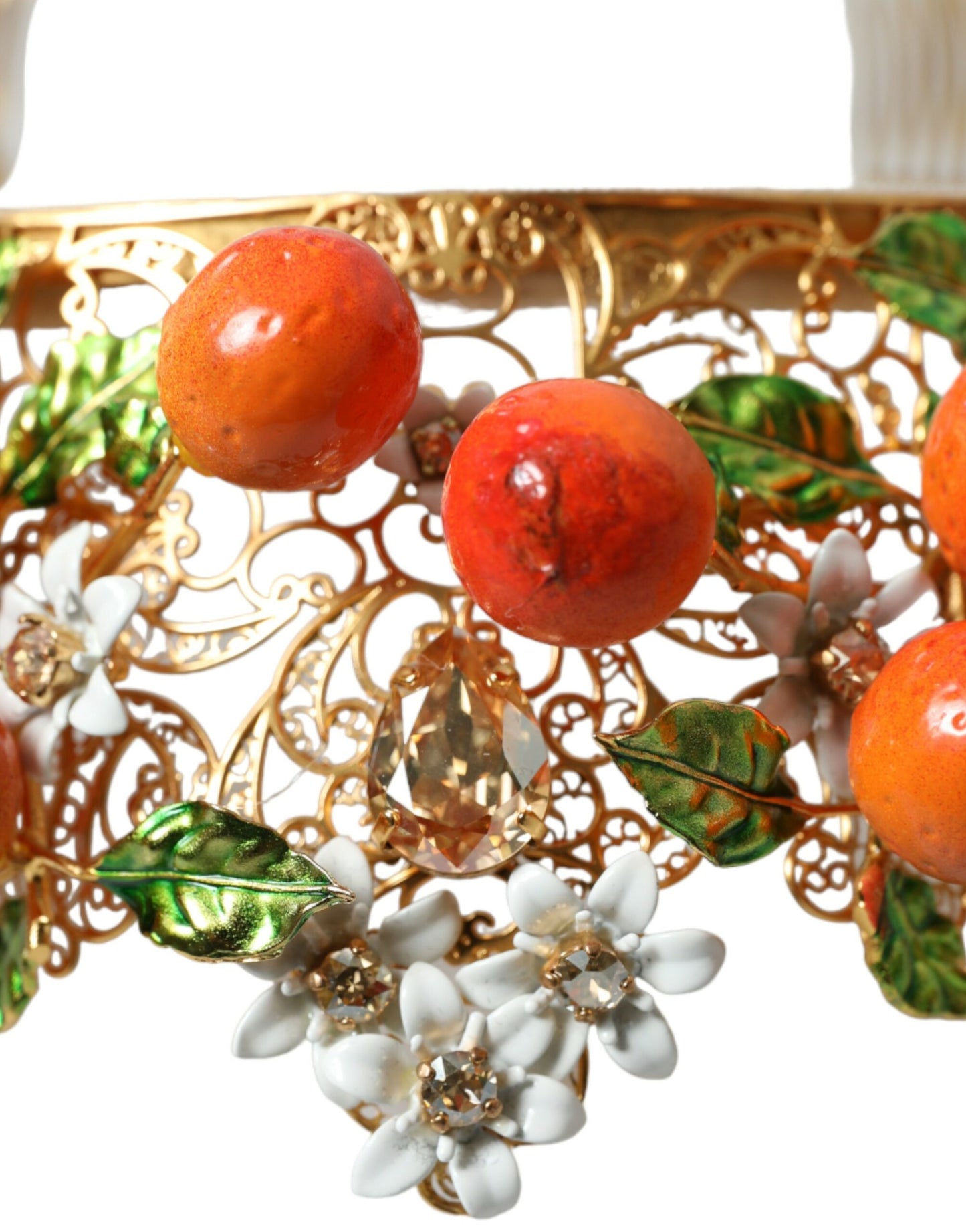 Dolce & Gabbana Gold Brass Crystal Sicily Orange ARANCE Head Tiara Crown