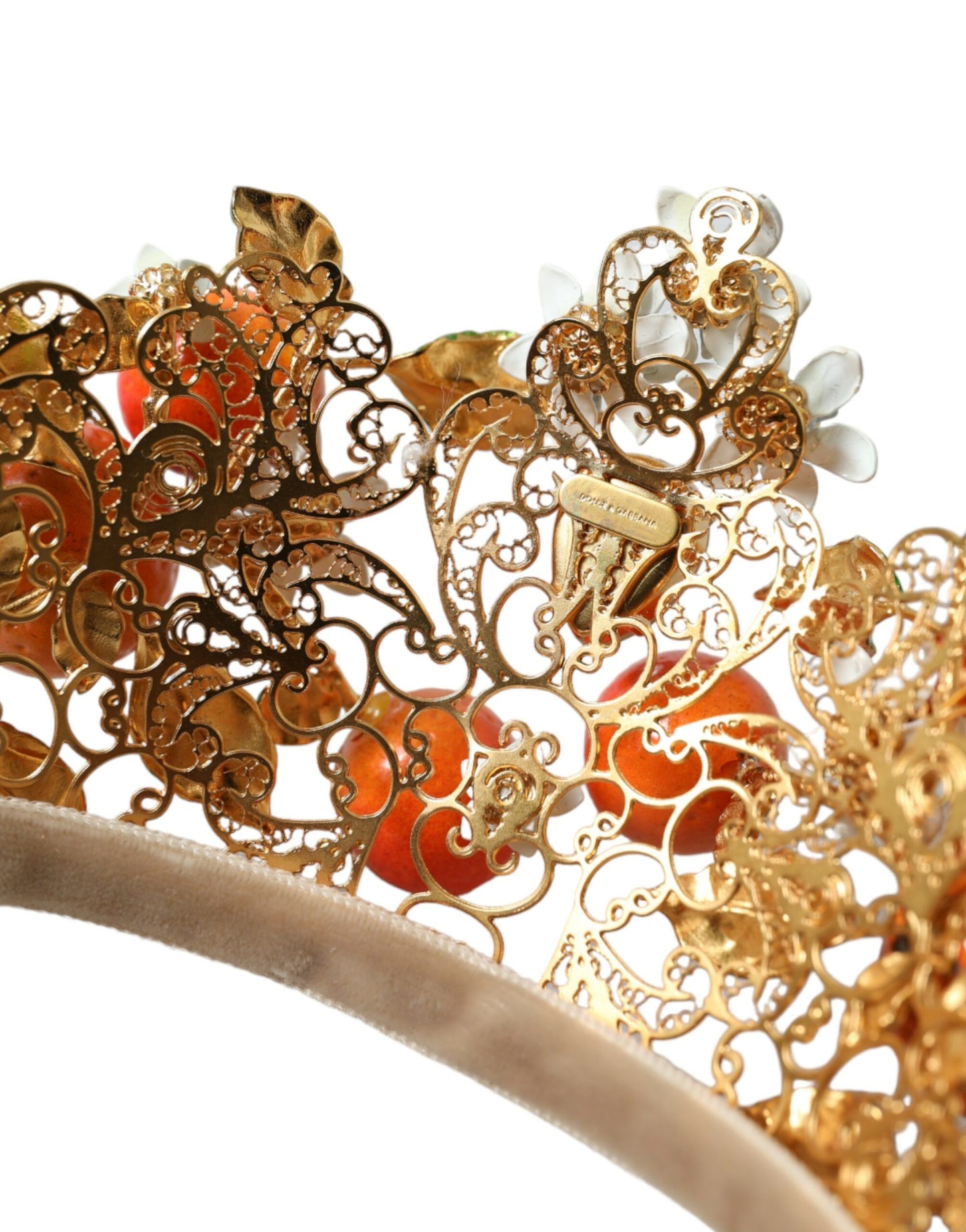 Dolce & Gabbana Gold Brass Crystal Sicily Orange ARANCE Head Tiara Crown