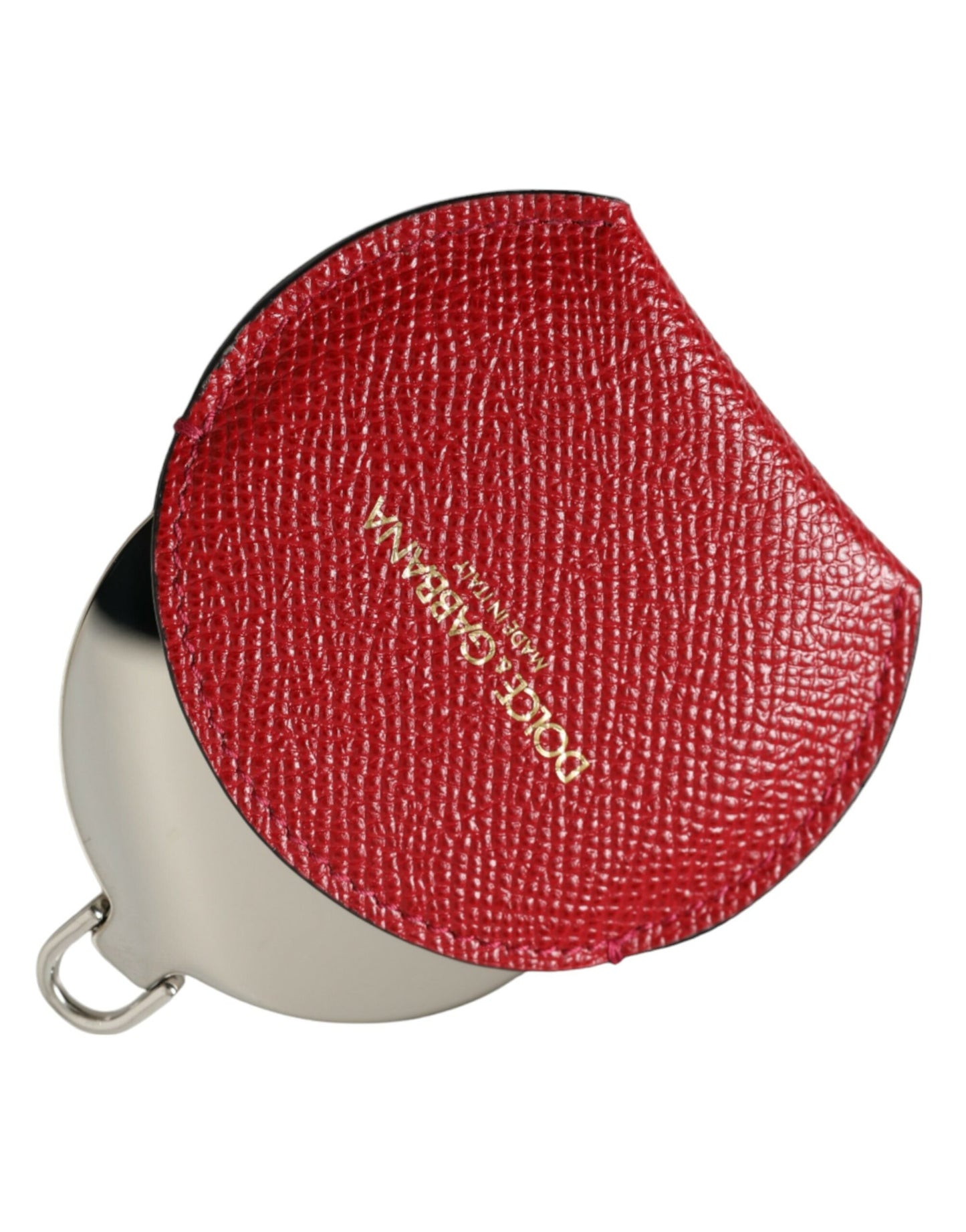 Dolce & Gabbana Red Calfskin Leather Round Logo Hand Mirror Holder