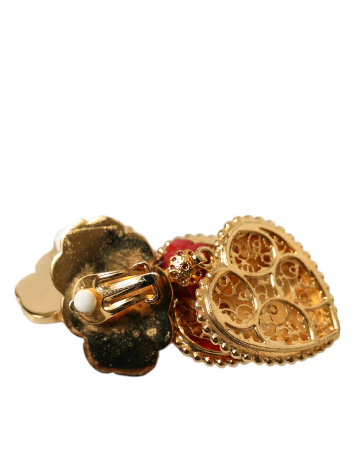 Dolce & Gabbana Gold Brass BOOM Cartoon Heart Crystal Clip-On Earrings