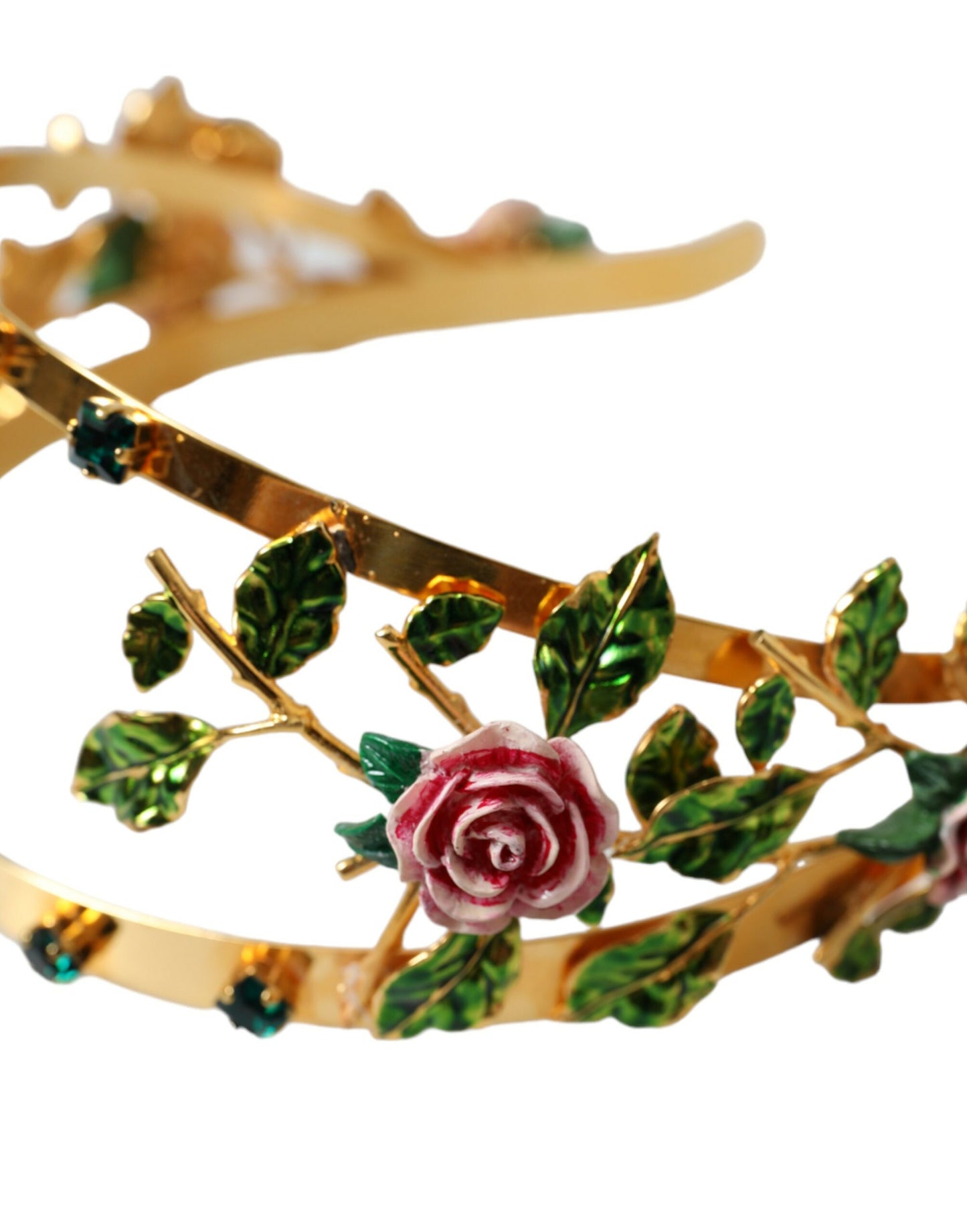 Dolce & Gabbana Gold Brass Roses Crystal Embellished Headband Diadem