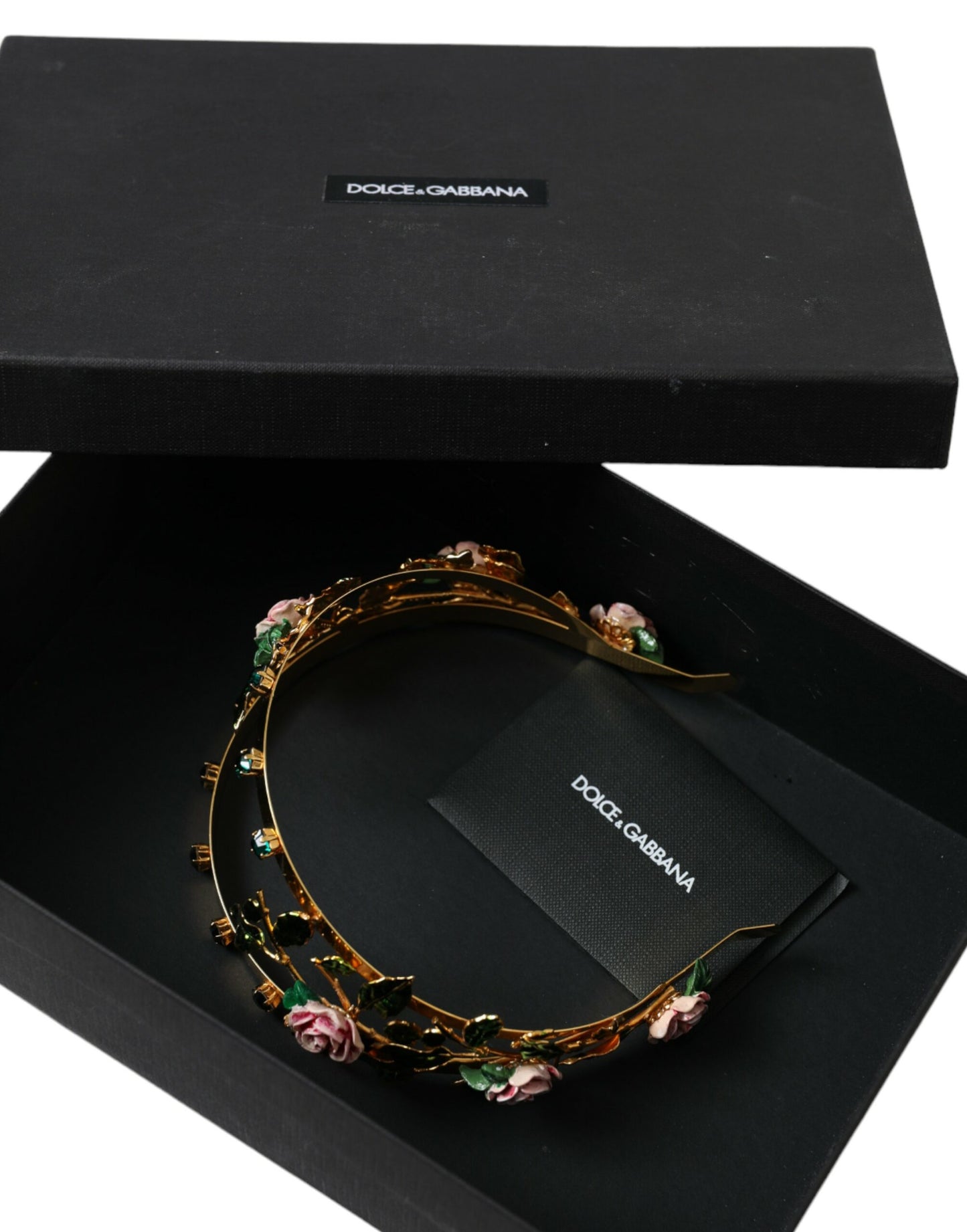 Dolce & Gabbana Gold Brass Roses Crystal Embellished Headband Diadem