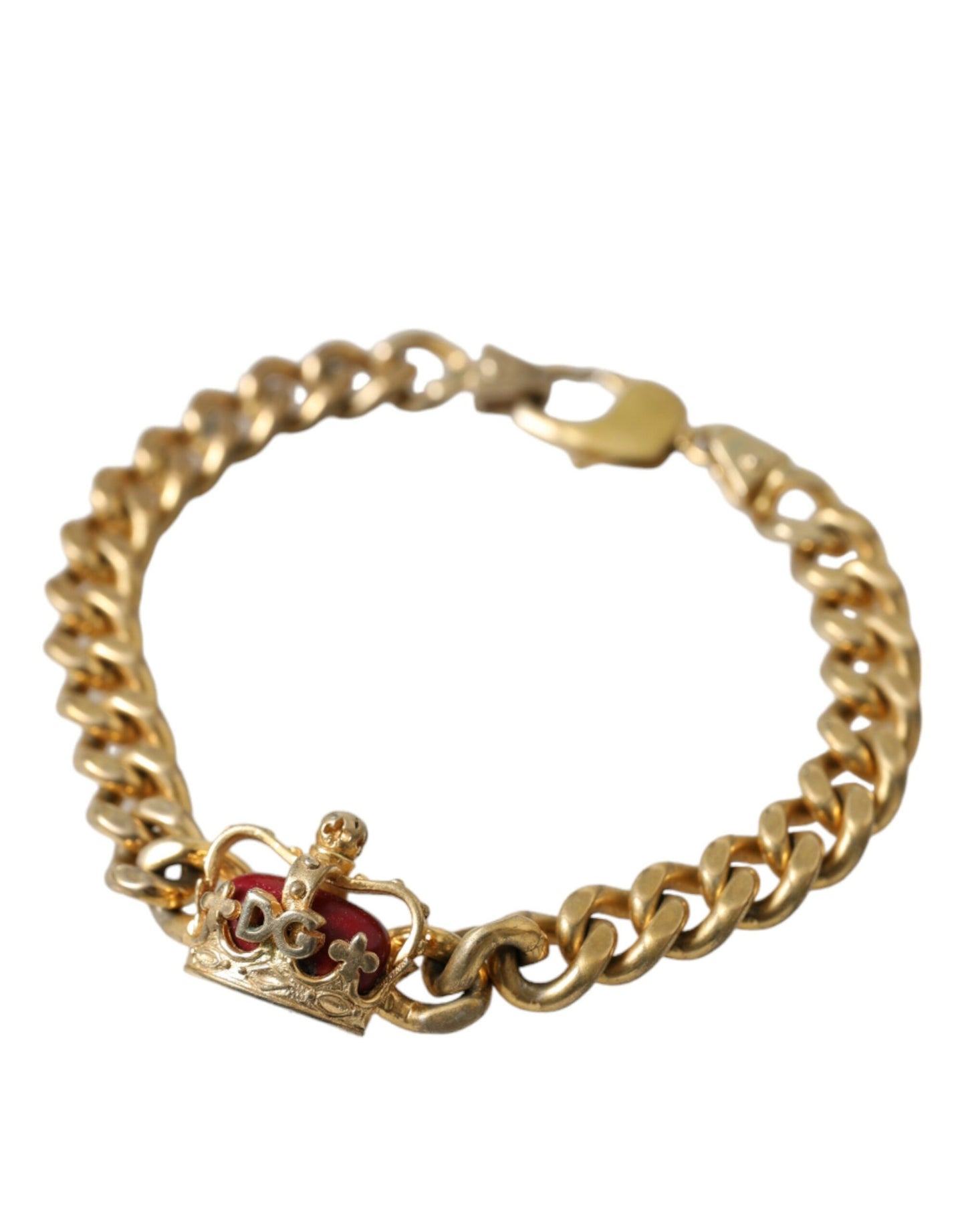 Dolce & Gabbana Gold Tone Brass Crown Charm Curb Chain Bracelet