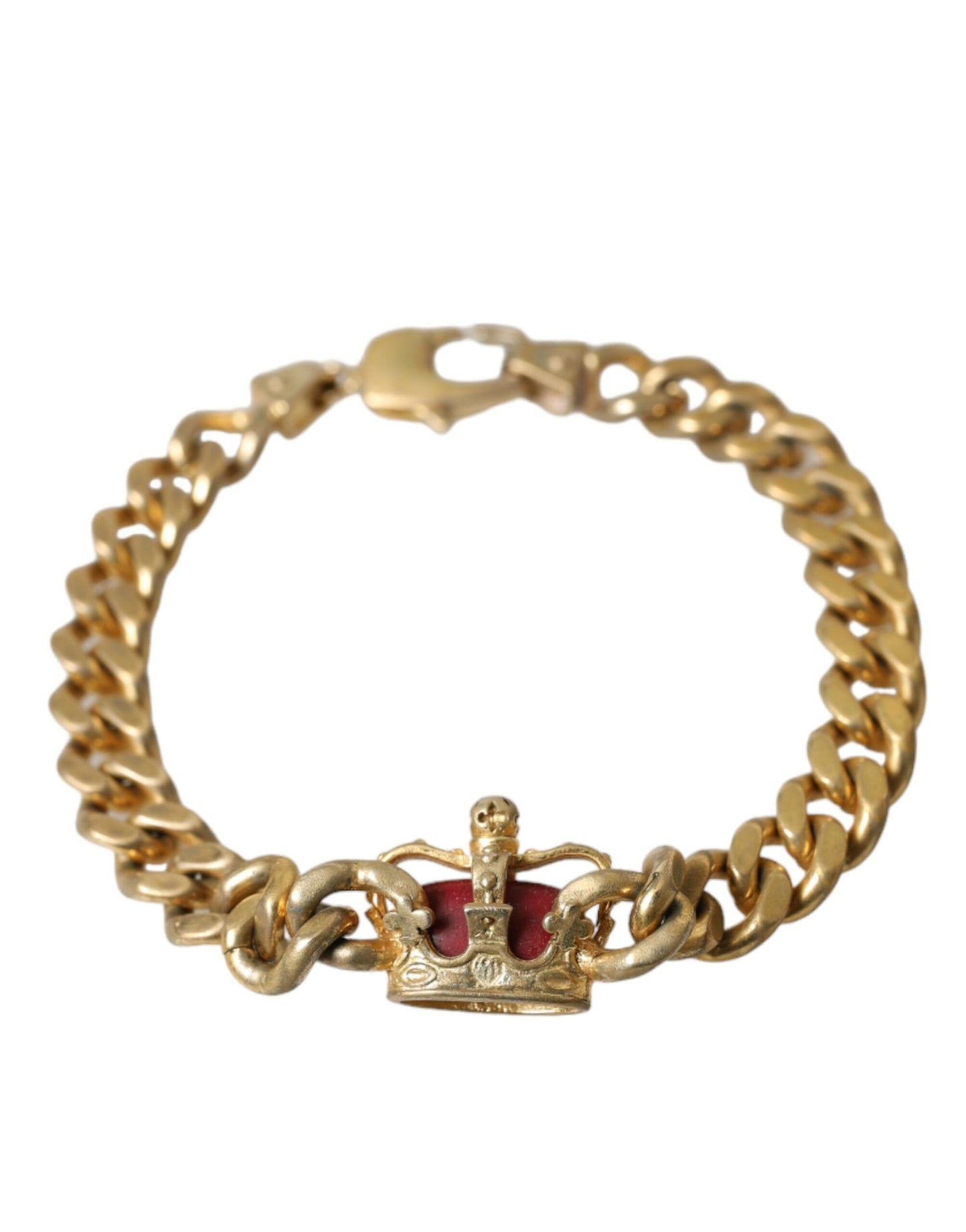 Dolce & Gabbana Gold Tone Brass Crown Charm Curb Chain Bracelet