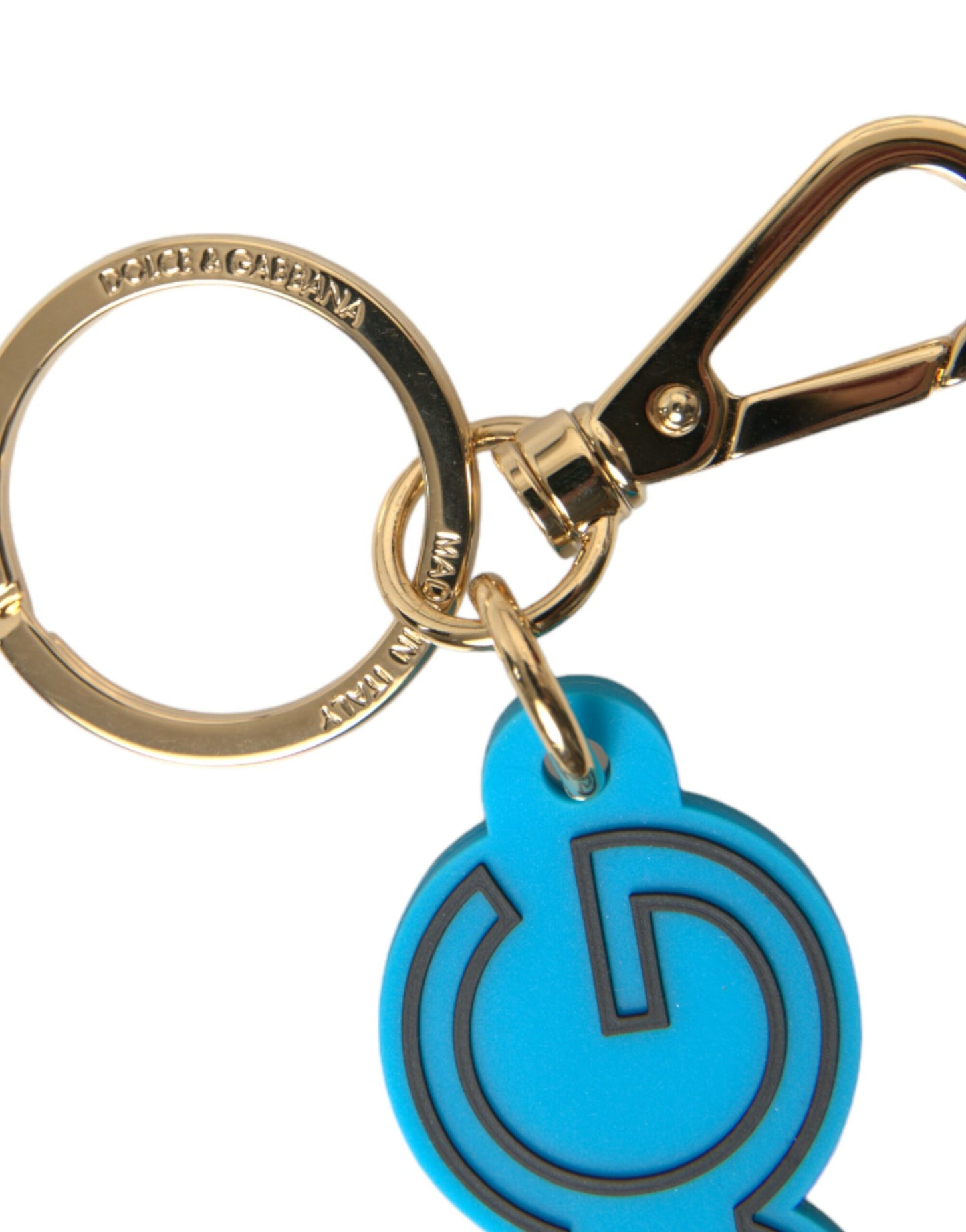 Dolce & Gabbana Blue Rubber Gold Tone Metal DG Logo Keyring Keychain