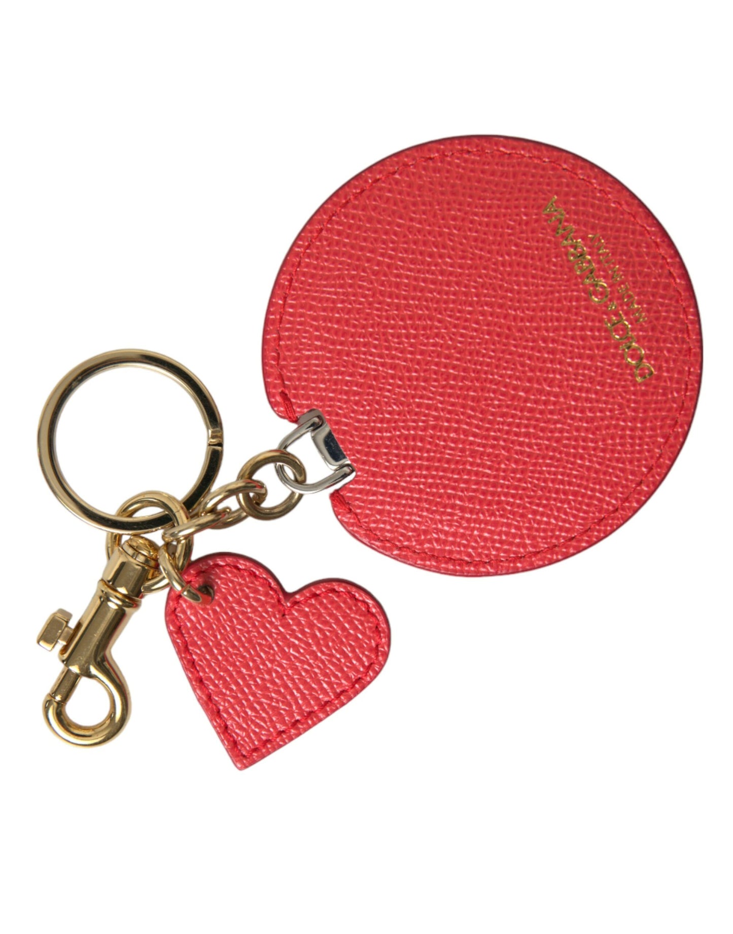 Dolce & Gabbana Red Heart Calf Leather Gold Tone Brass Keyring Keychain