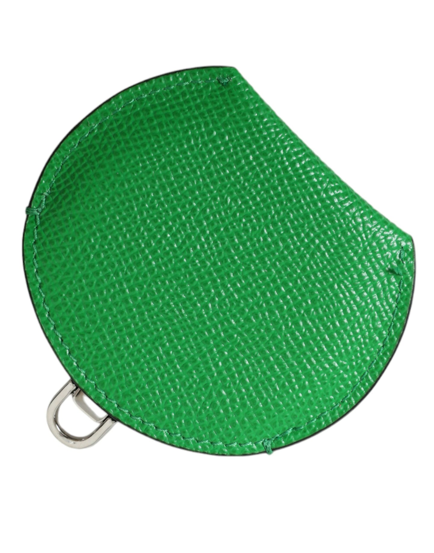 Dolce & Gabbana Green Calfskin Leather Round Logo Hand Mirror Holder