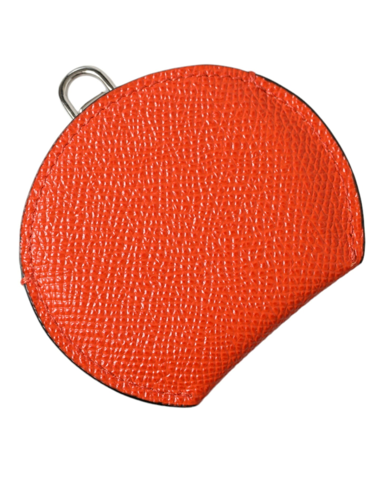 Dolce & Gabbana Orange Calfskin Leather Round Logo Hand Mirror Holder