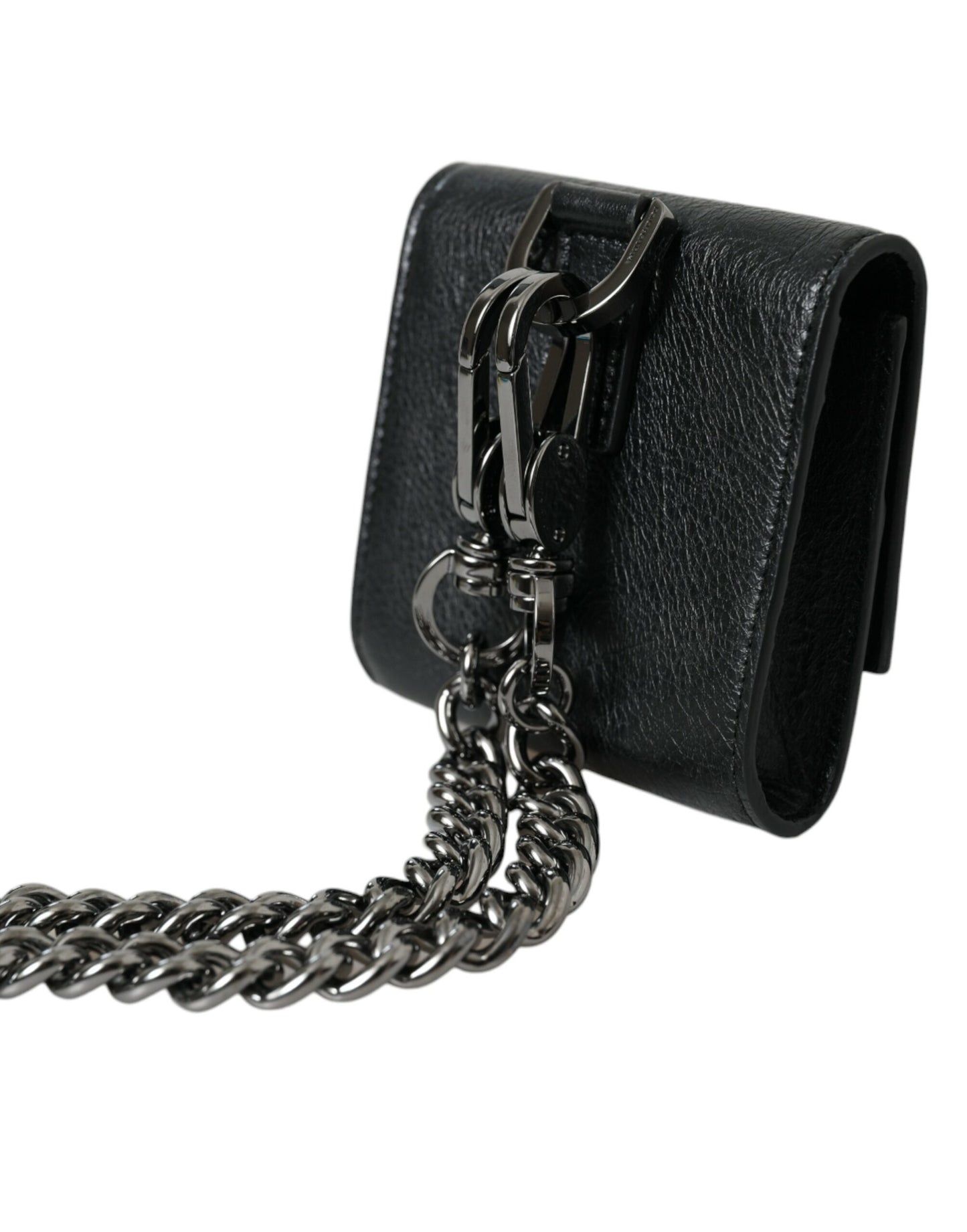 Dolce & Gabbana Black Lamb Leather Logo Card Holder Chain Strap Bags