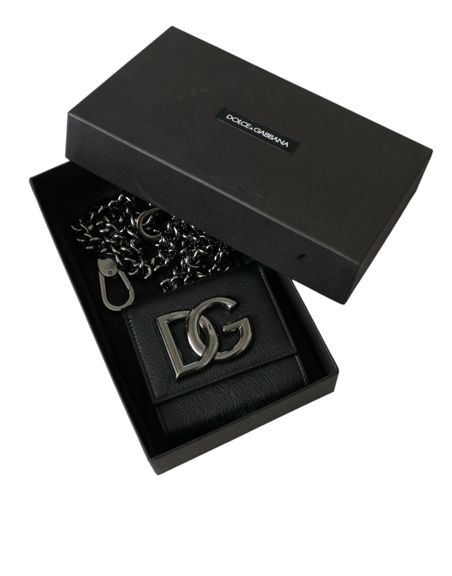 Dolce & Gabbana Black Lamb Leather Logo Card Holder Chain Strap Bags