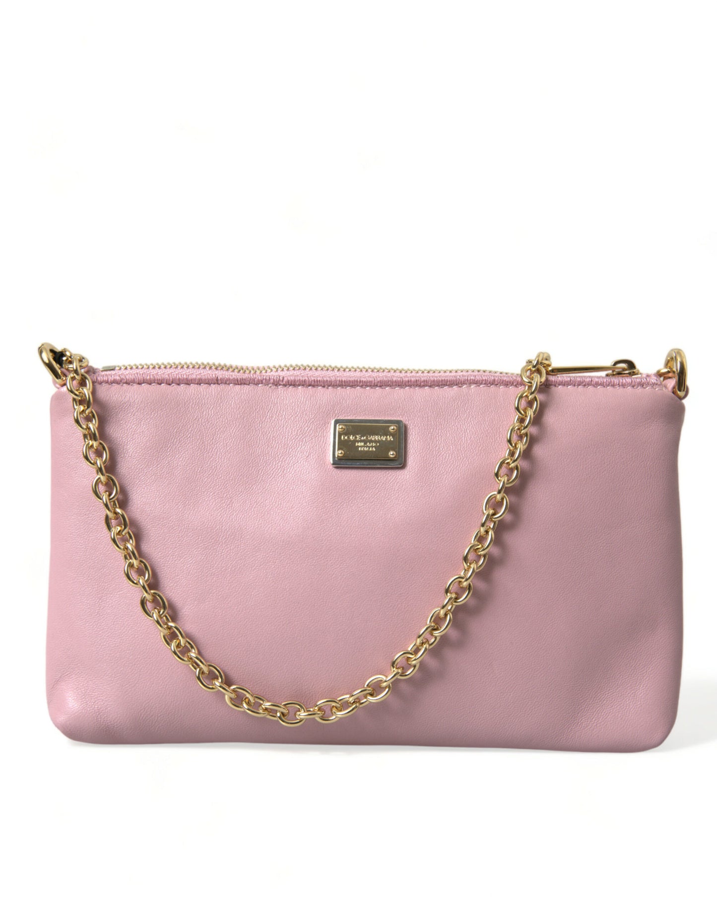 Dolce & Gabbana Pink Floral Embroidered Leather Chain Clutch Bag