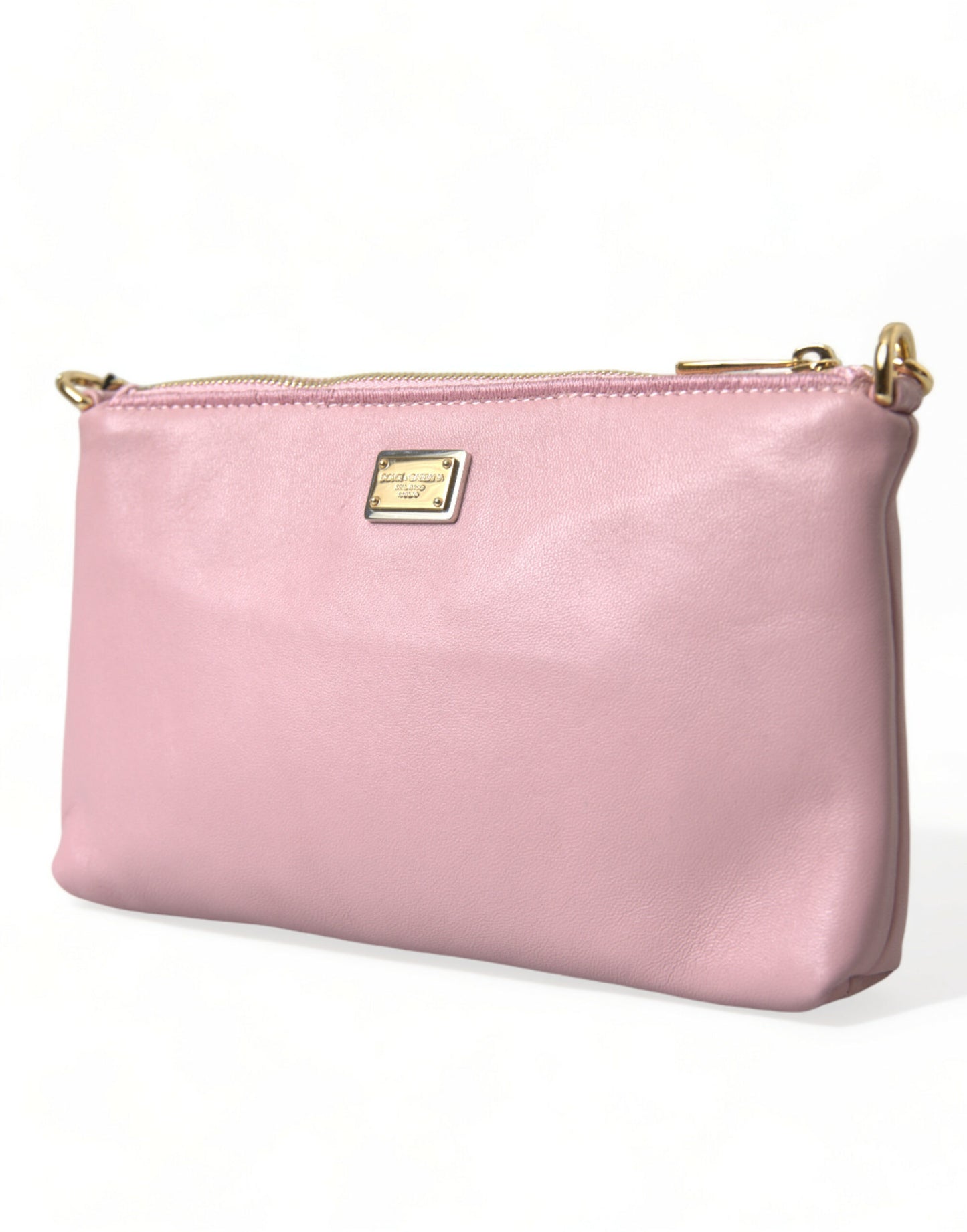 Dolce & Gabbana Pink Floral Embroidered Leather Chain Clutch Bag