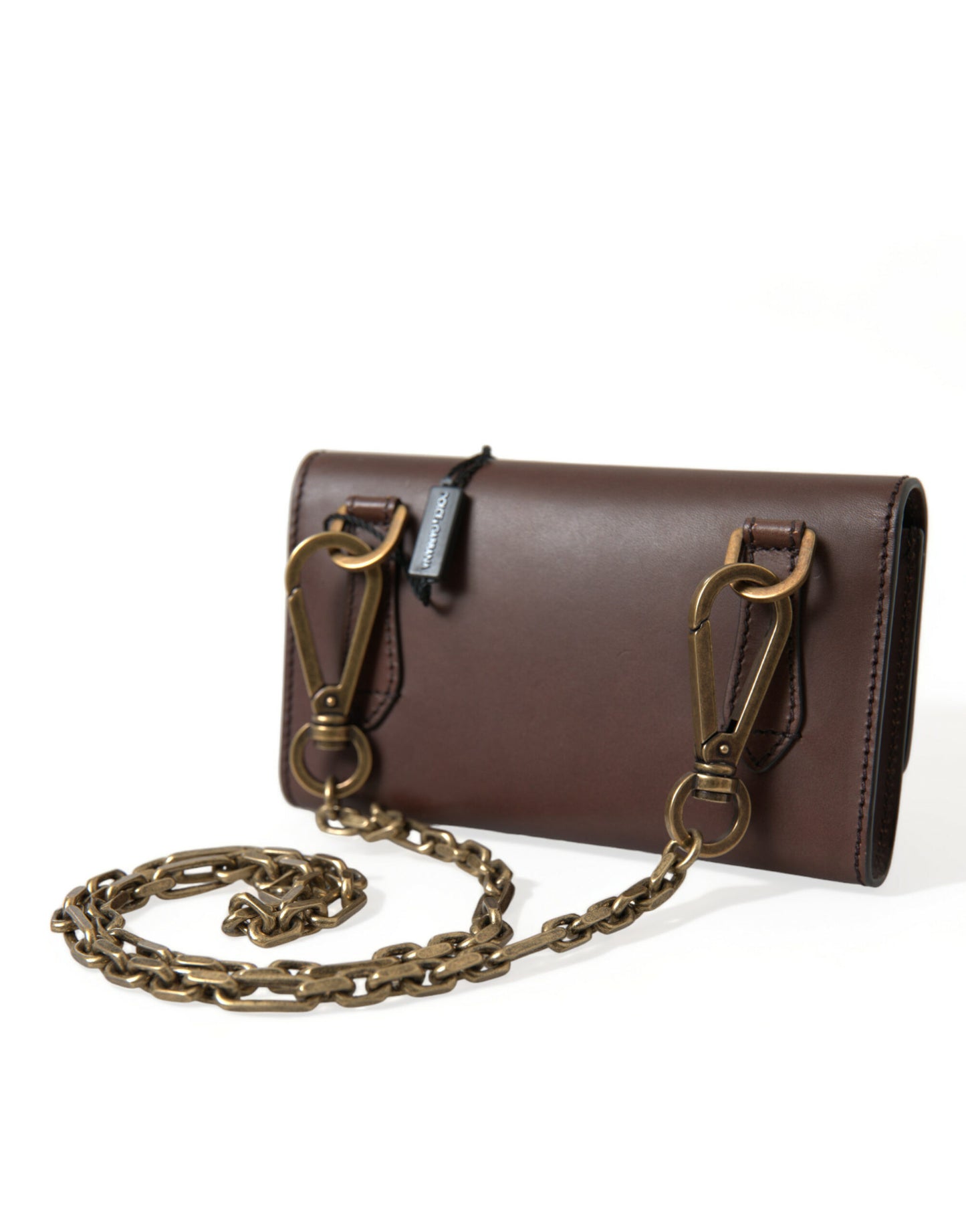 Dolce & Gabbana Brown Calf Leather Logo Embossed Shoulder Bags