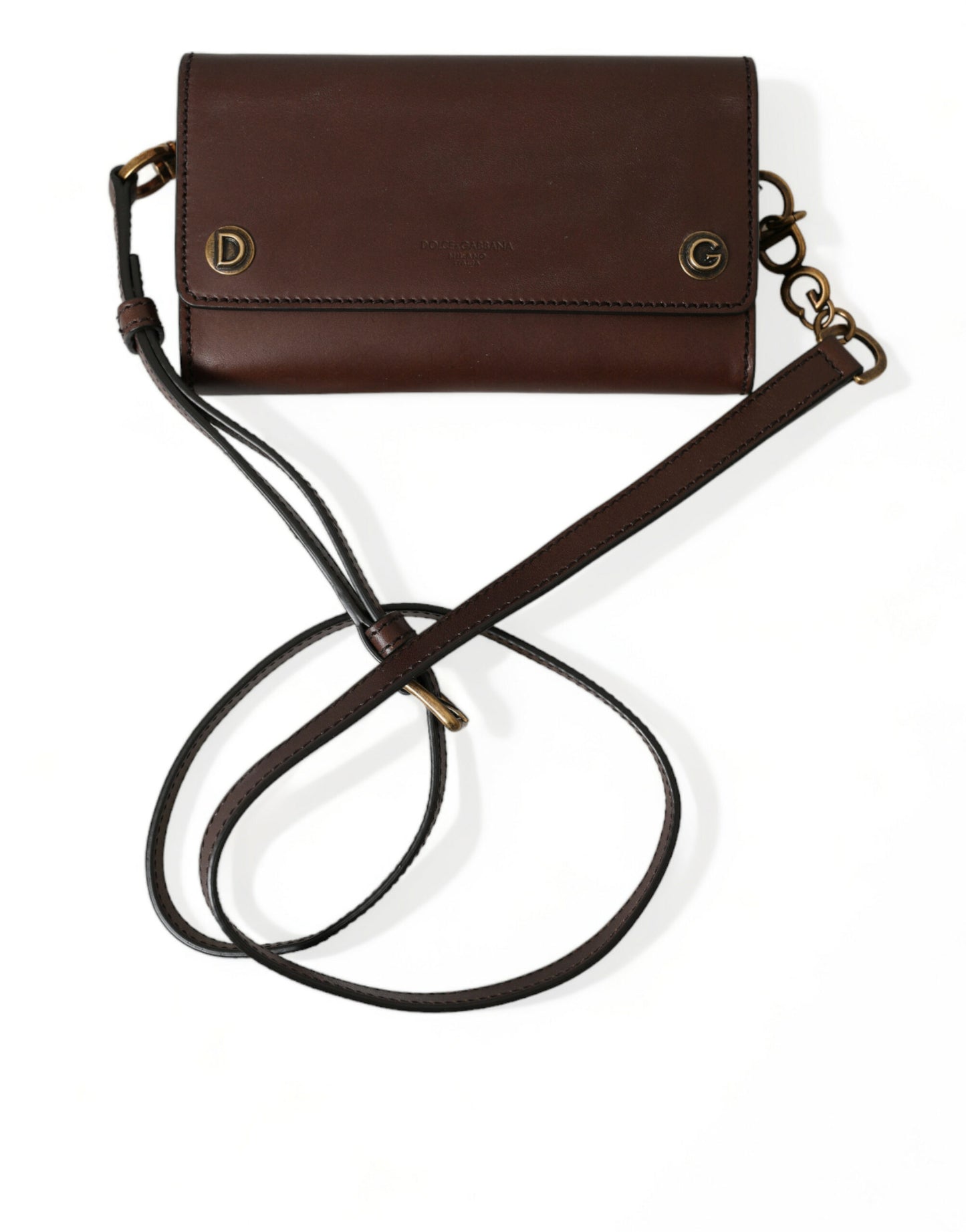 Dolce & Gabbana Brown Calf Leather Logo Embossed Shoulder Bags