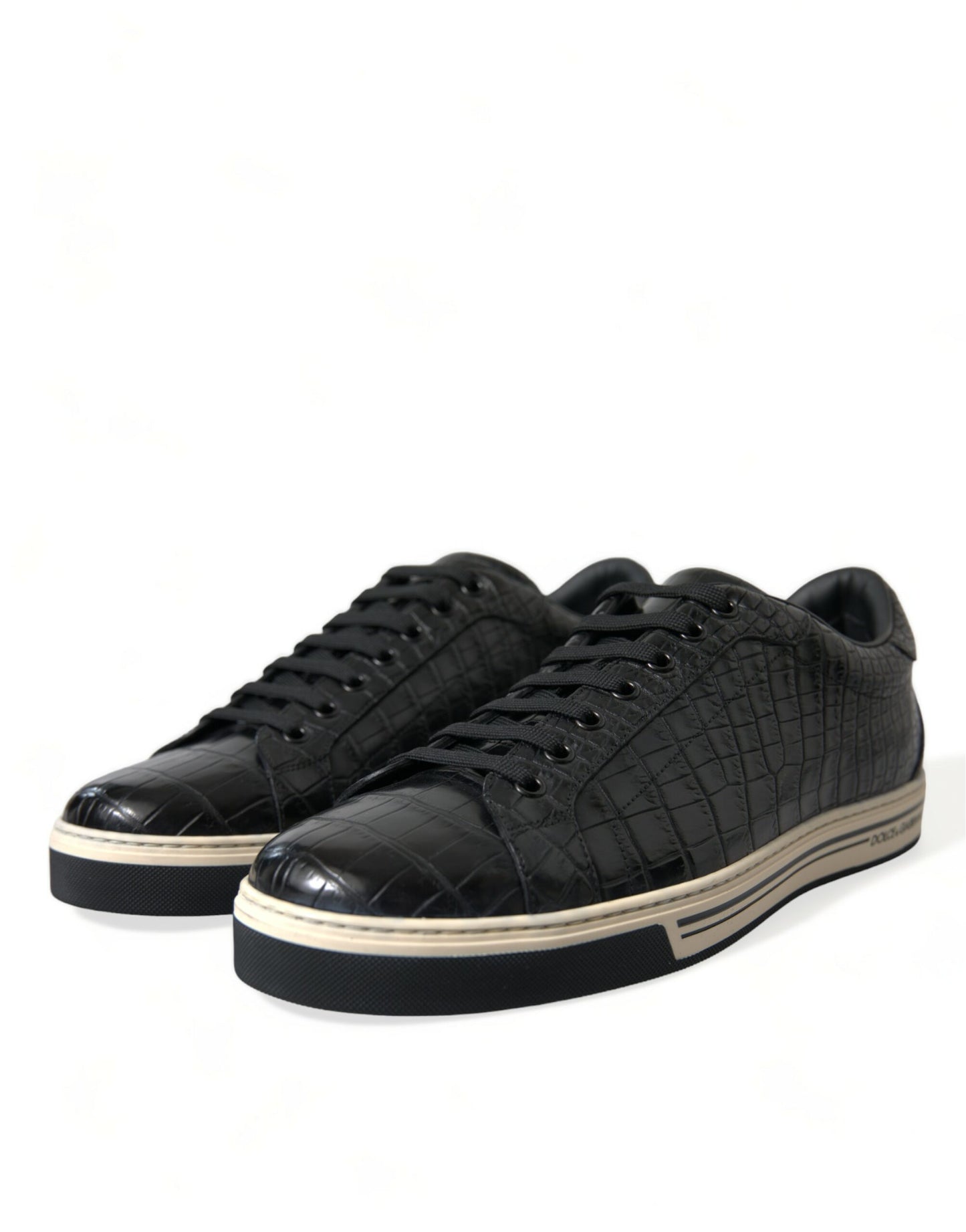 Dolce & Gabbana Black Croc Exotic Leather Men Casual Sneakers Shoes