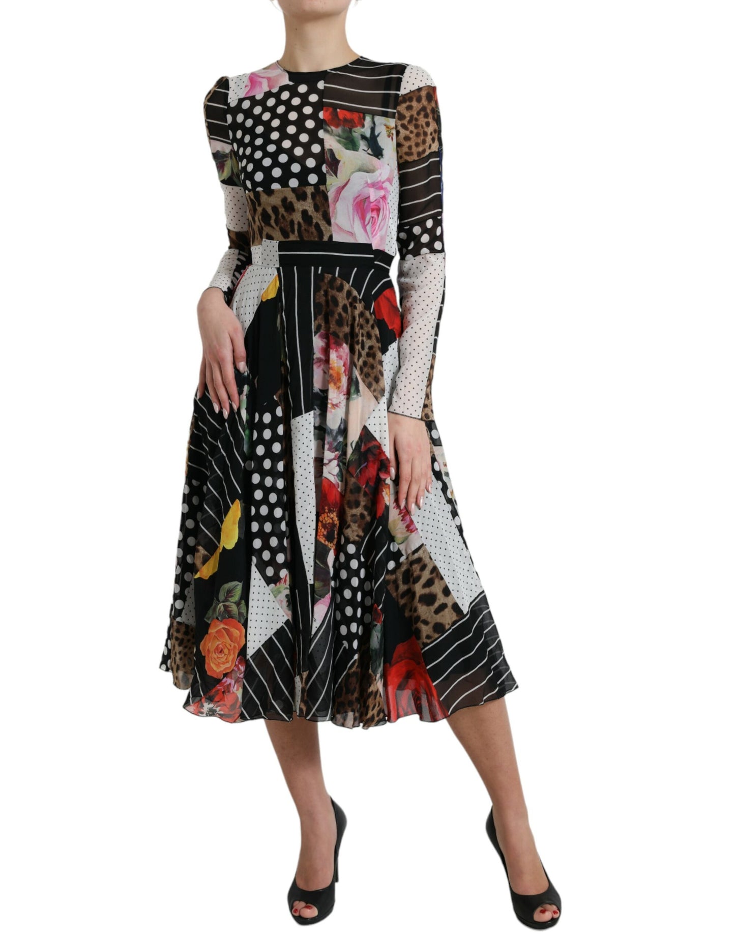 Dolce & Gabbana Multicolor Patchwork Floral Leopard Dress