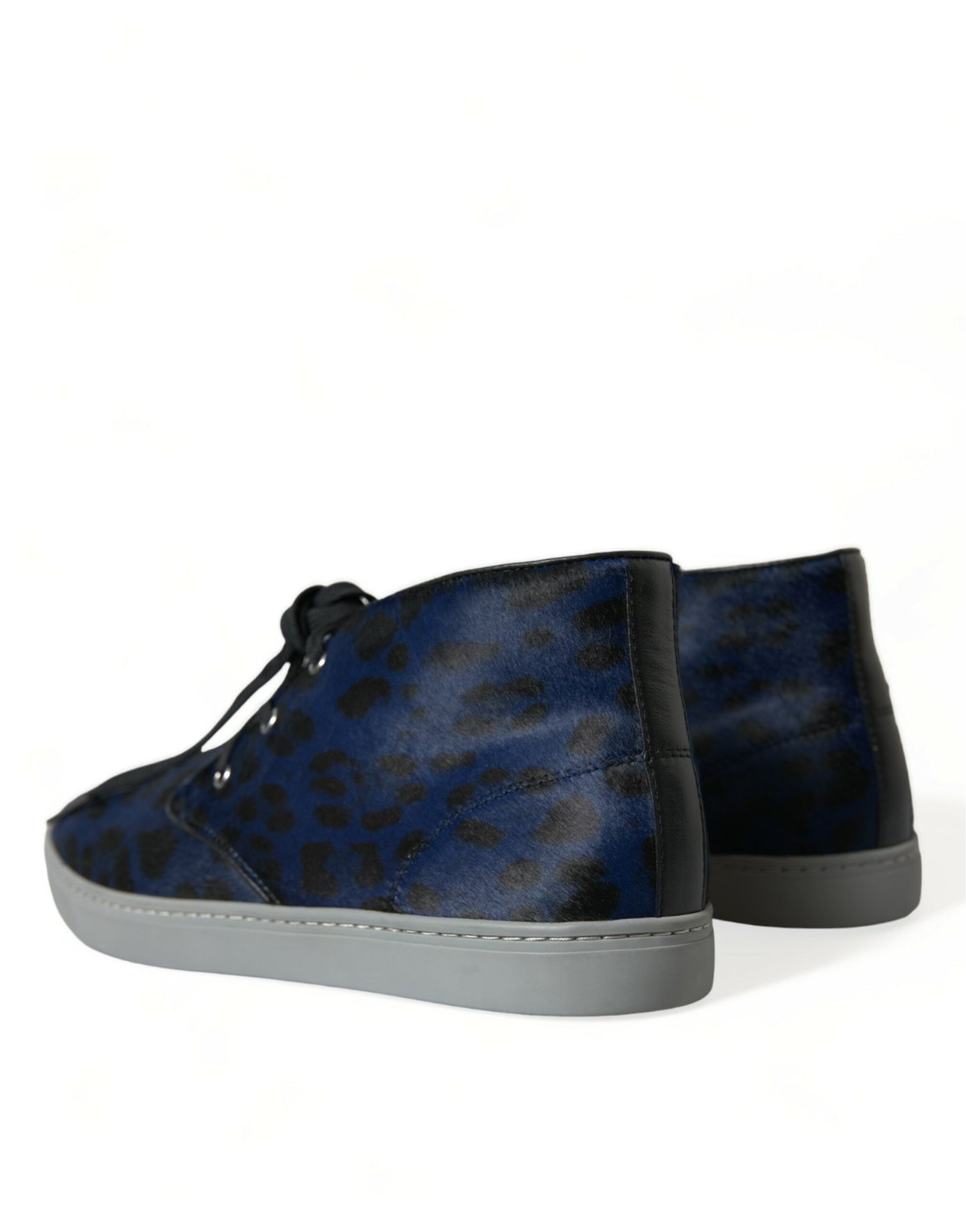 Dolce & Gabbana Blue Calfskin Leopard Mid Top Sneakers Shoes