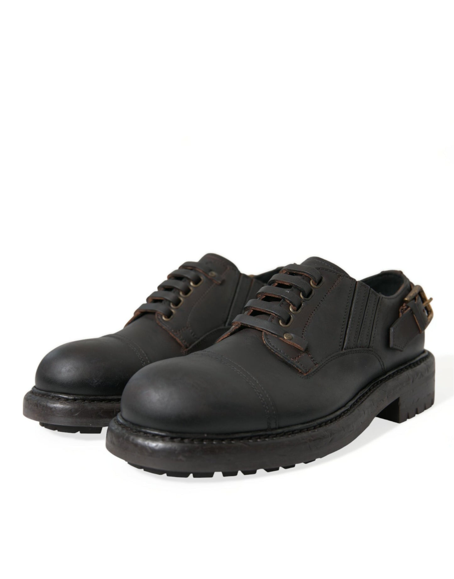 Dolce & Gabbana Brown Leather Lace Up Derby Men Dress Shoes