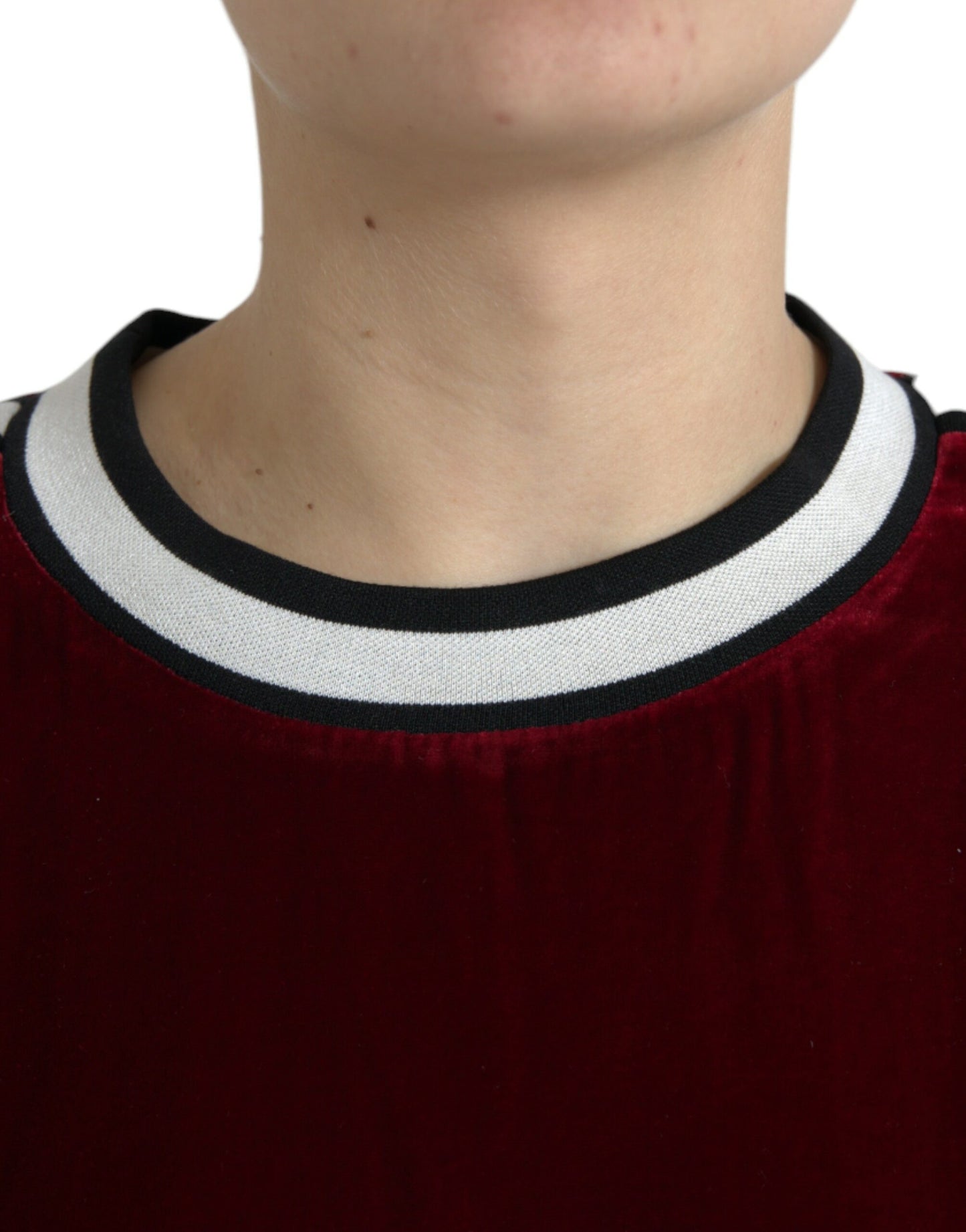 Dolce & Gabbana Bordeaux Velvet Round Neck Pullover Sweater