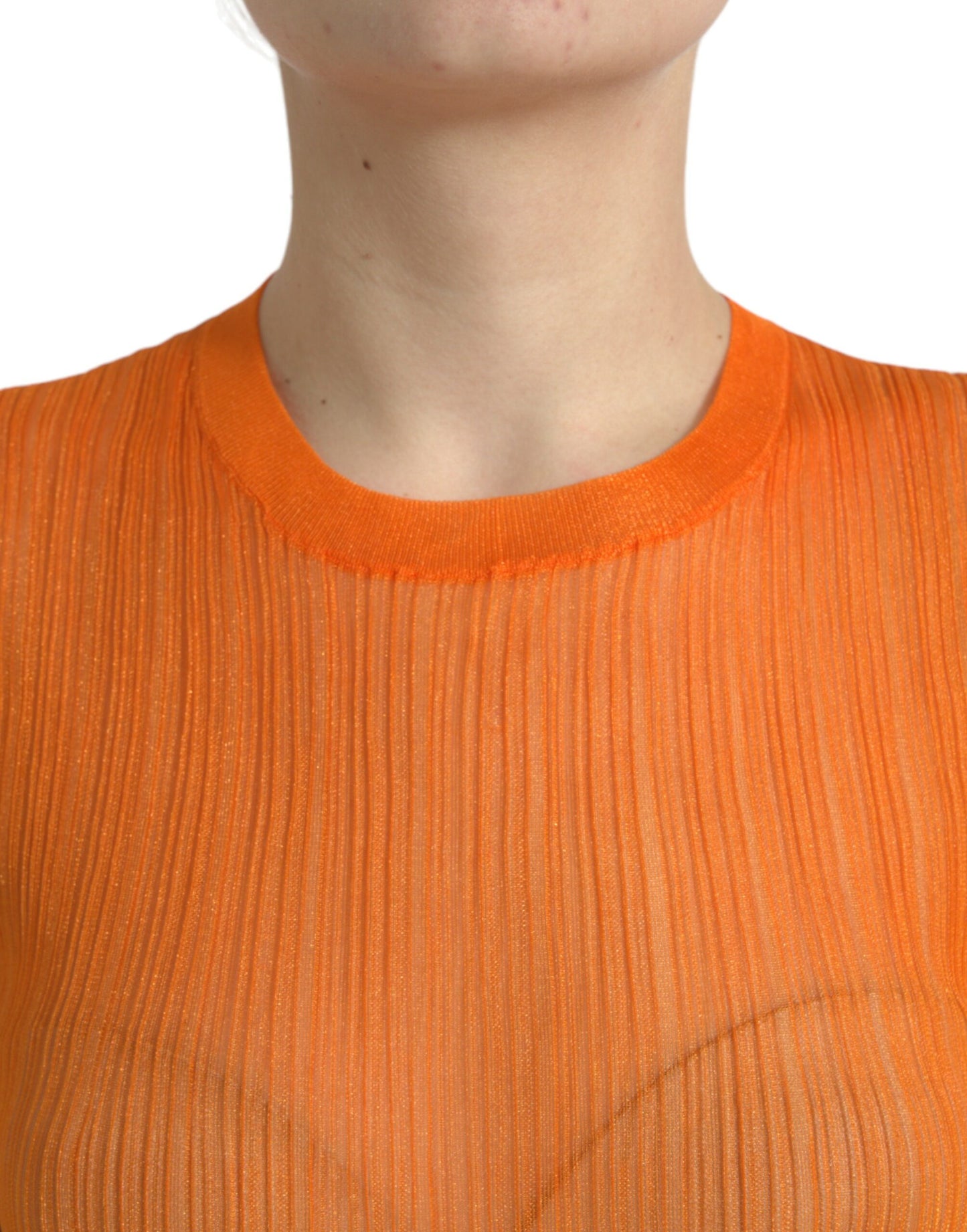 Dolce & Gabbana Orange See Through Crew Neck Blouse Tank Top