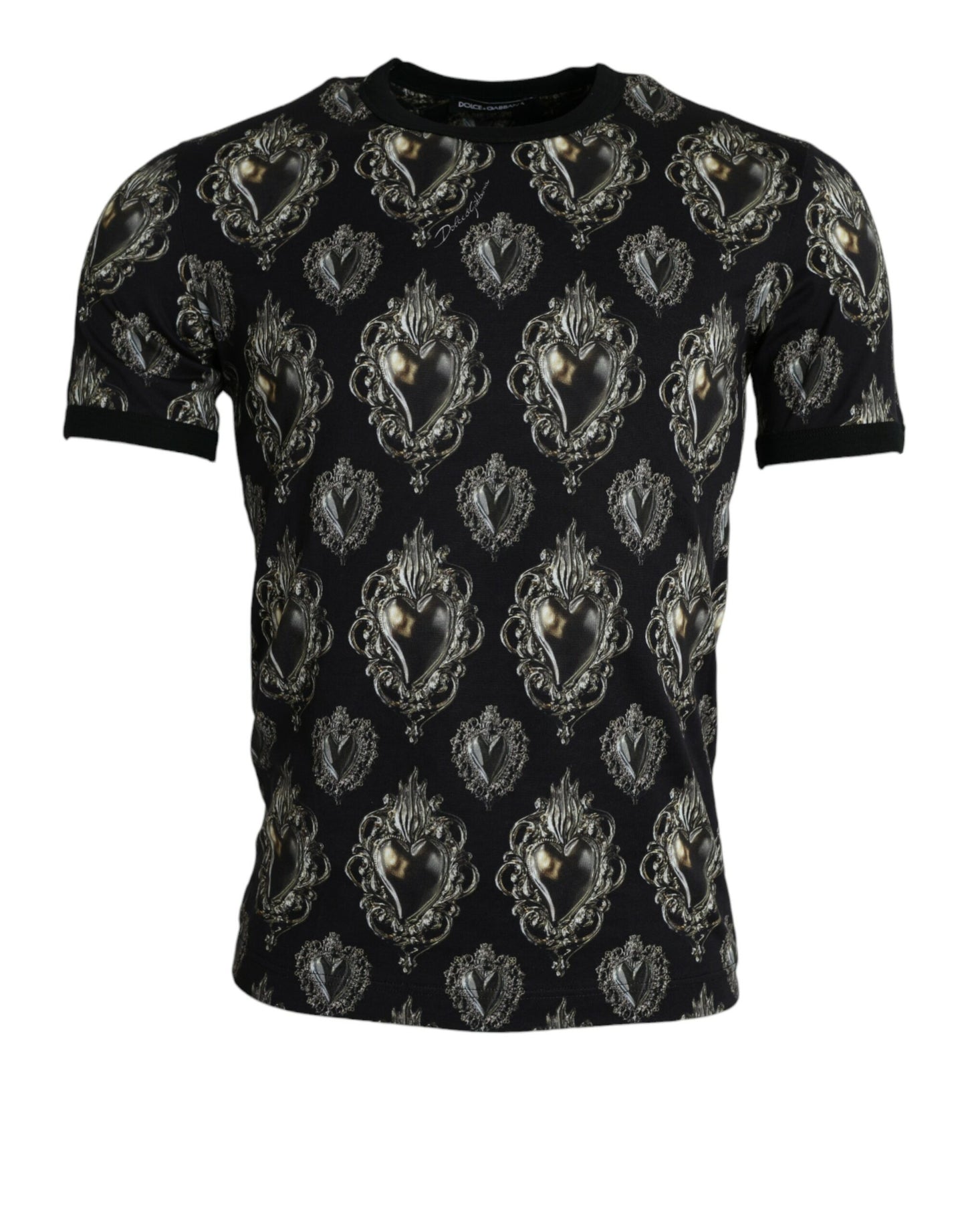 Dolce & Gabbana Black Sacred Heart Cotton Crew Neck T-shirt