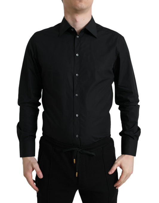 Dolce & Gabbana Black Cotton Men Formal GOLD Dress Shirt