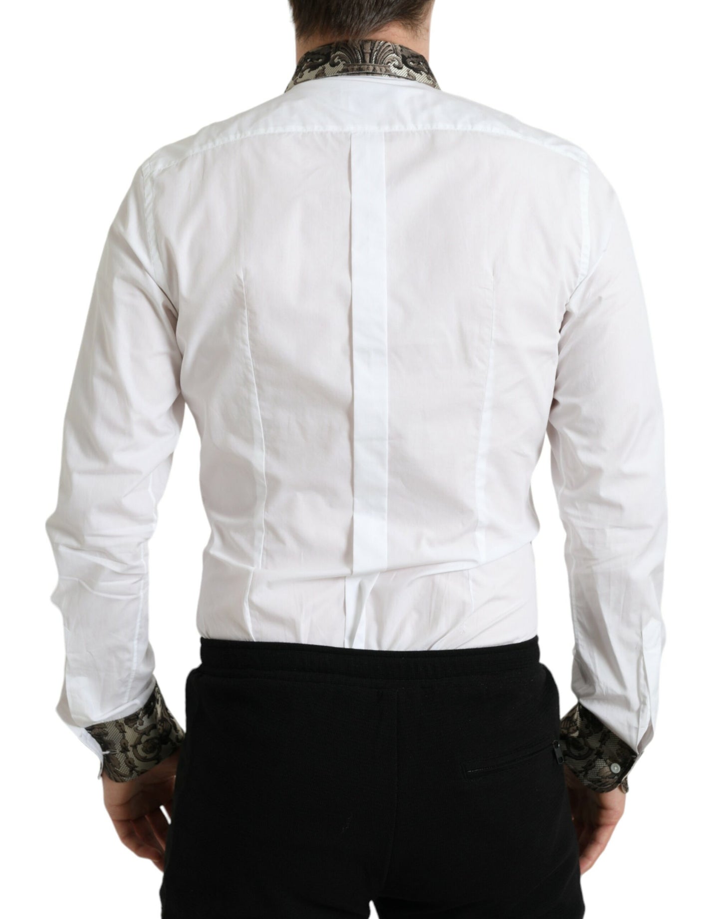 Dolce & Gabbana White Floral Brocade GOLD Dress Shirt