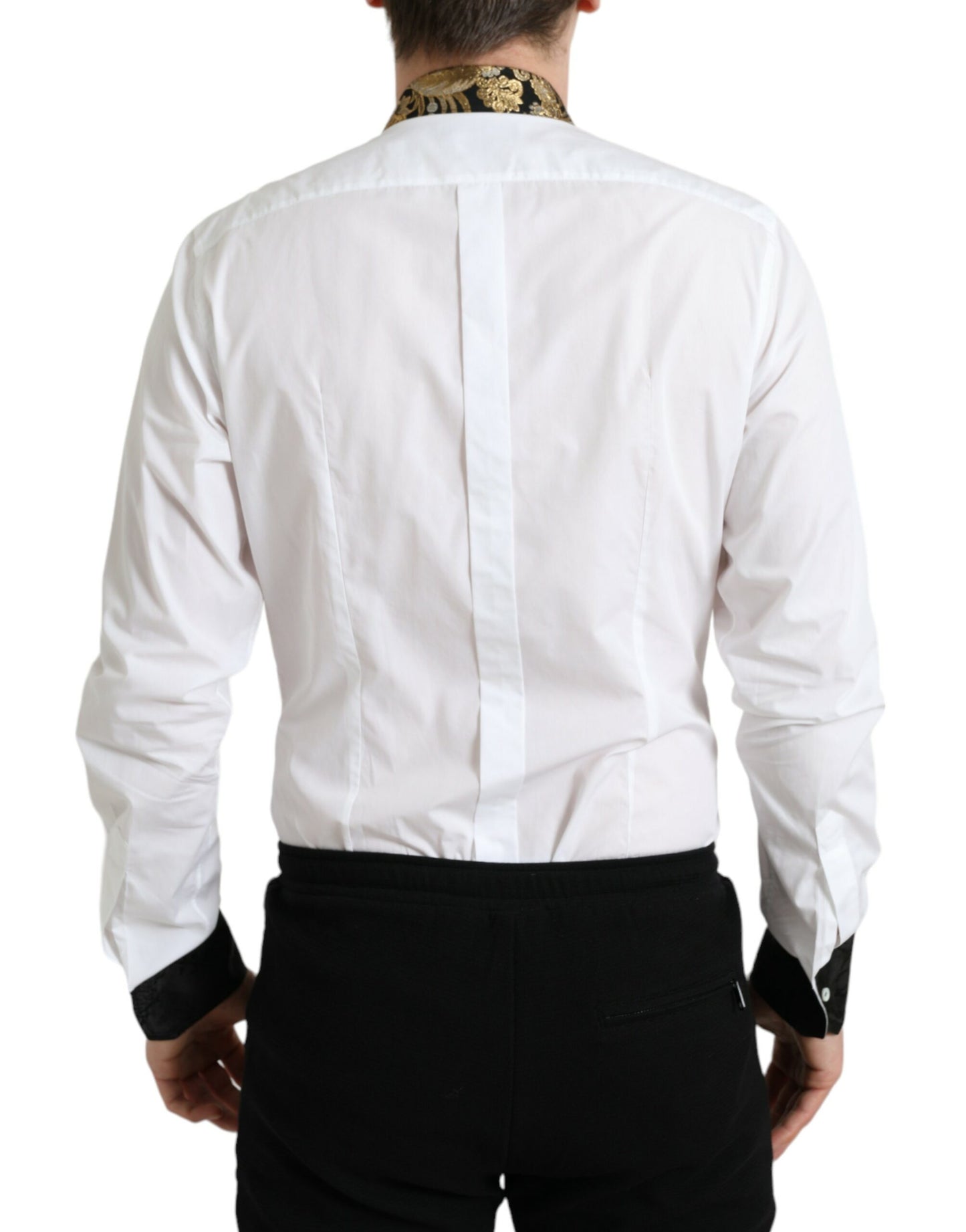 Dolce & Gabbana White Cotton Jacquard Formal GOLD Dress Shirt