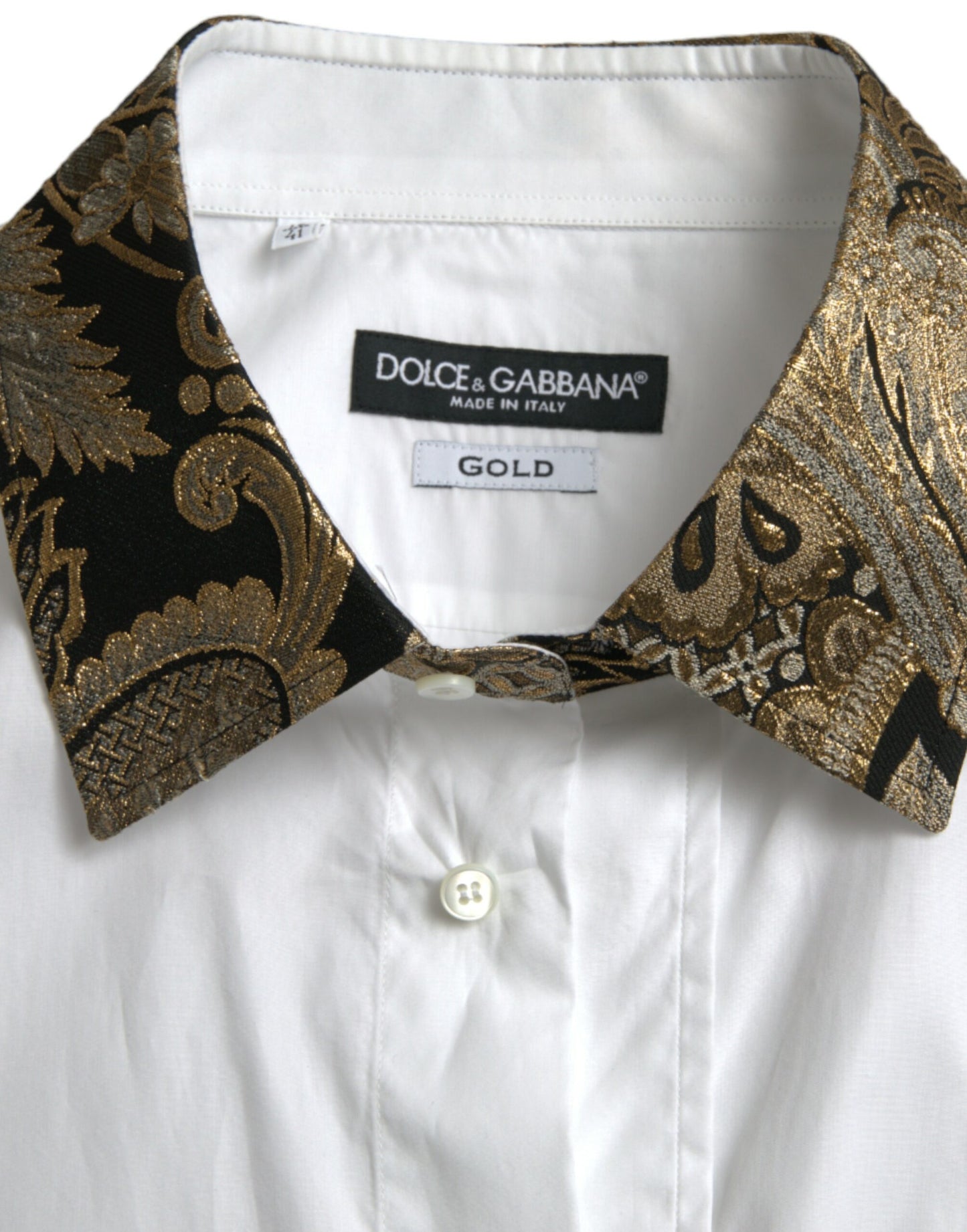 Dolce & Gabbana White Cotton Jacquard Formal GOLD Dress Shirt