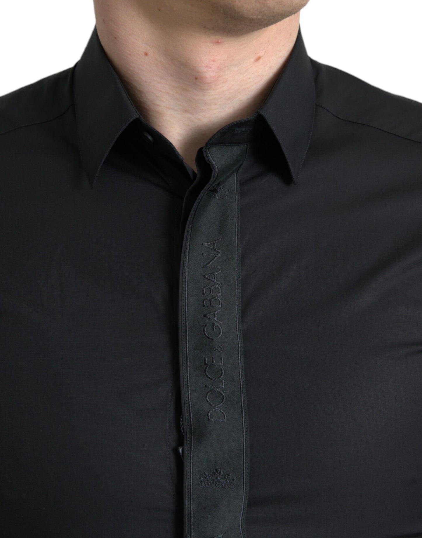 Dolce & Gabbana Black Cotton Logo Formal GOLD Dress Shirt