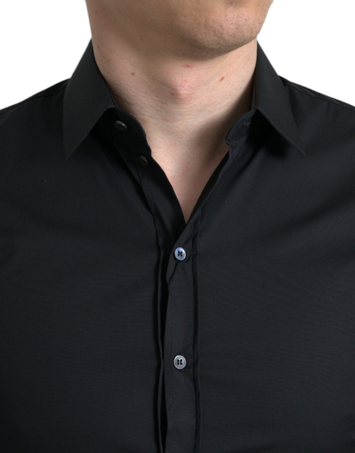 Dolce & Gabbana Black Cotton Stretch Slim Formal Dress Shirt