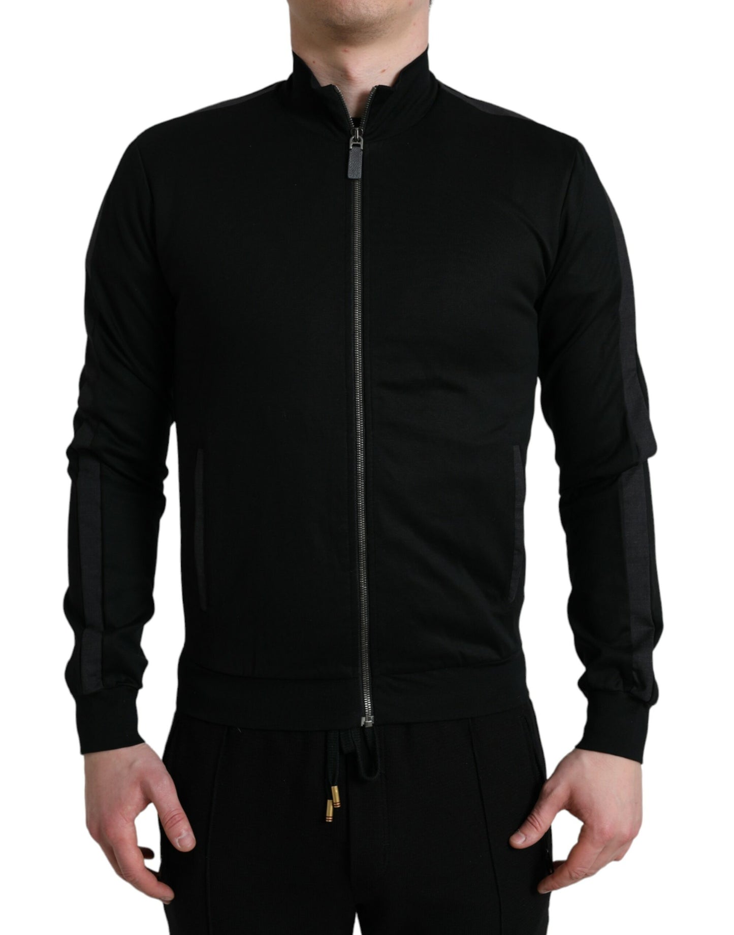 Dolce & Gabbana Black Cotton Full Zip Long Sleeves Sweater