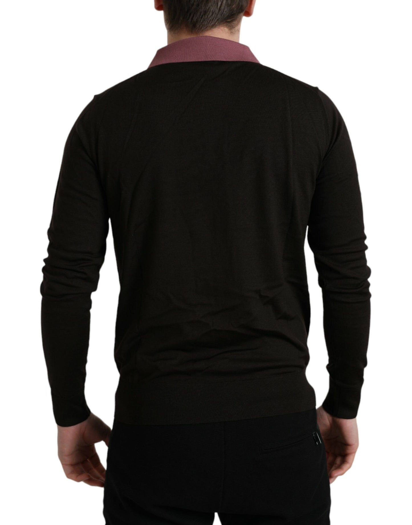 Dolce & Gabbana Brown Virgin Wool Collared Pullover Sweater