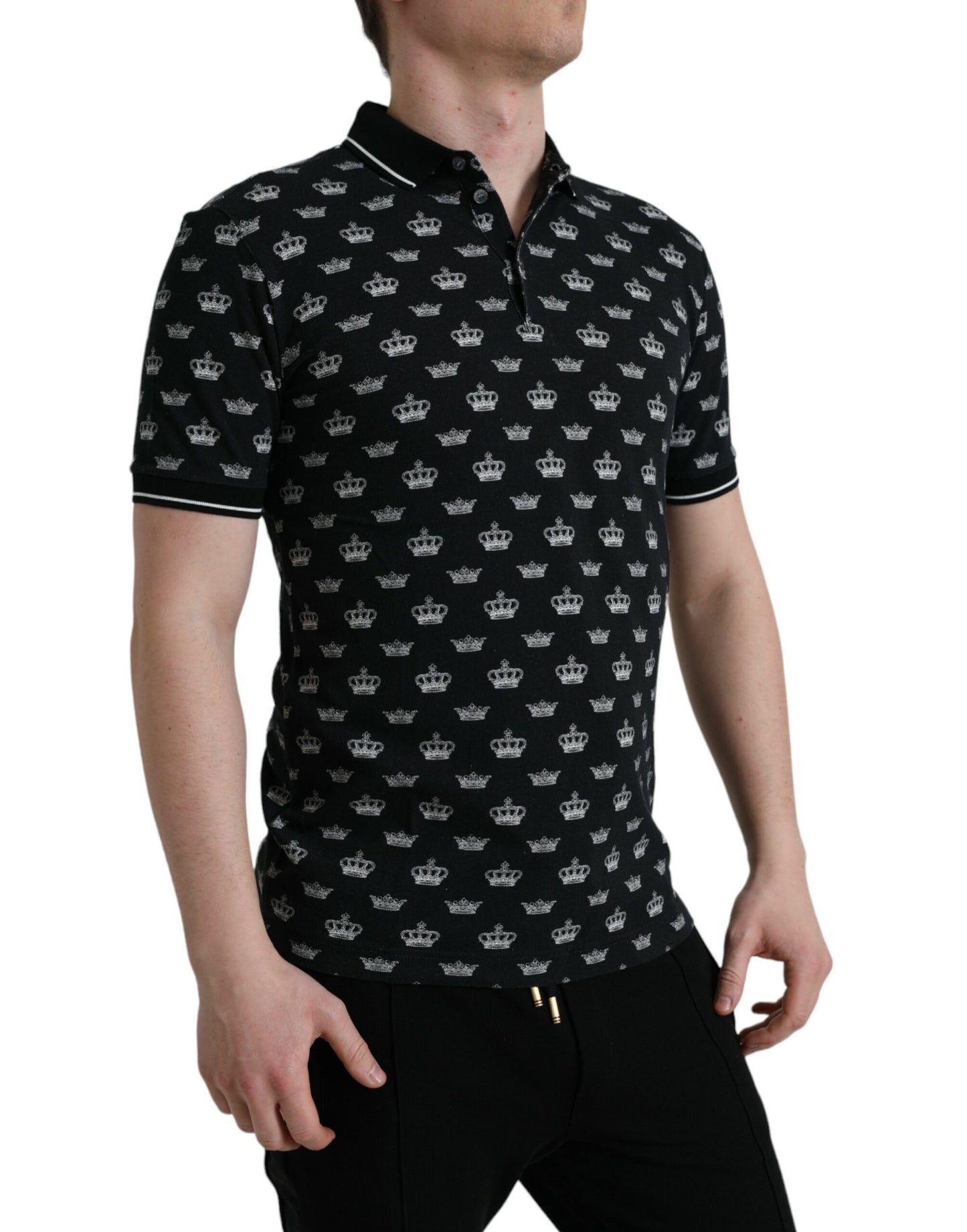 Dolce & Gabbana Black Crown Collared Short Sleeve T-shirt